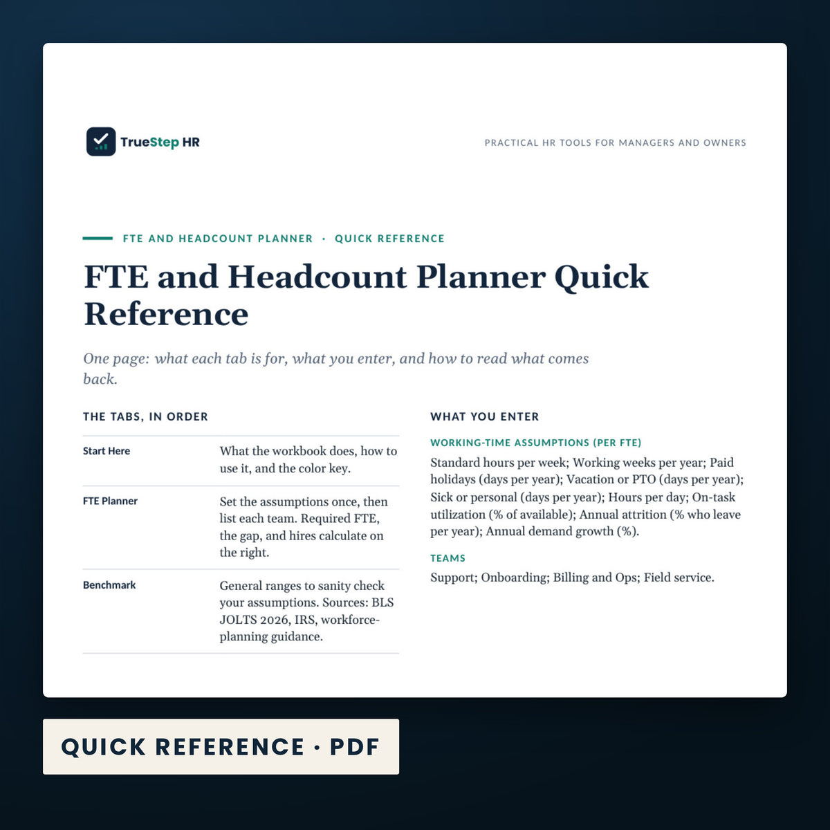 FTE Headcount Planner — a page from Quick Reference, one of the files in this download.