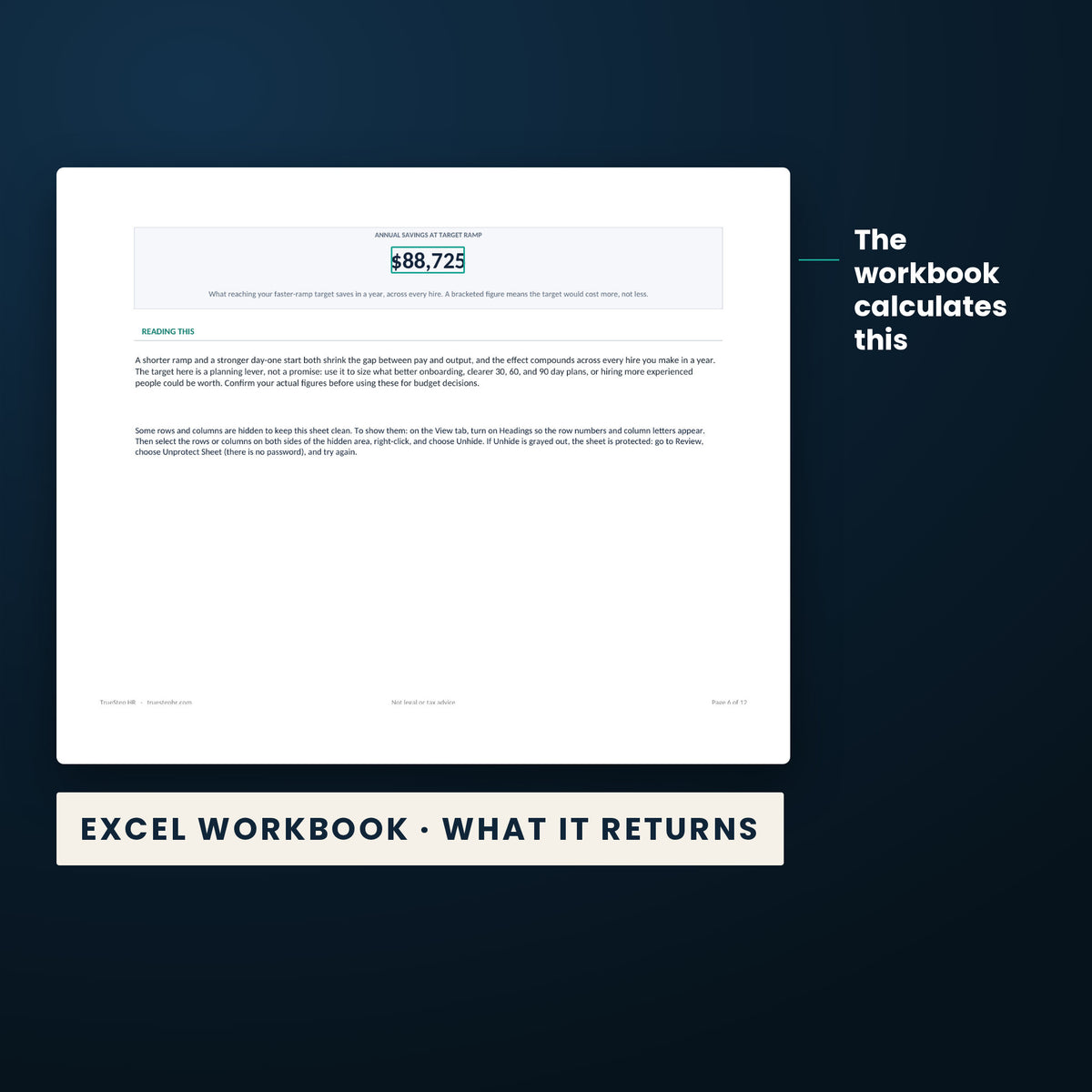 New Hire Ramp Calculator — the calculated result the Excel workbook returns, $88,725, from the worked example.