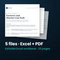 Turnover and Absence Cost Pack — the 5 files in this download shown as a stack of real pages: Excel + PDF, 23 pages in all.