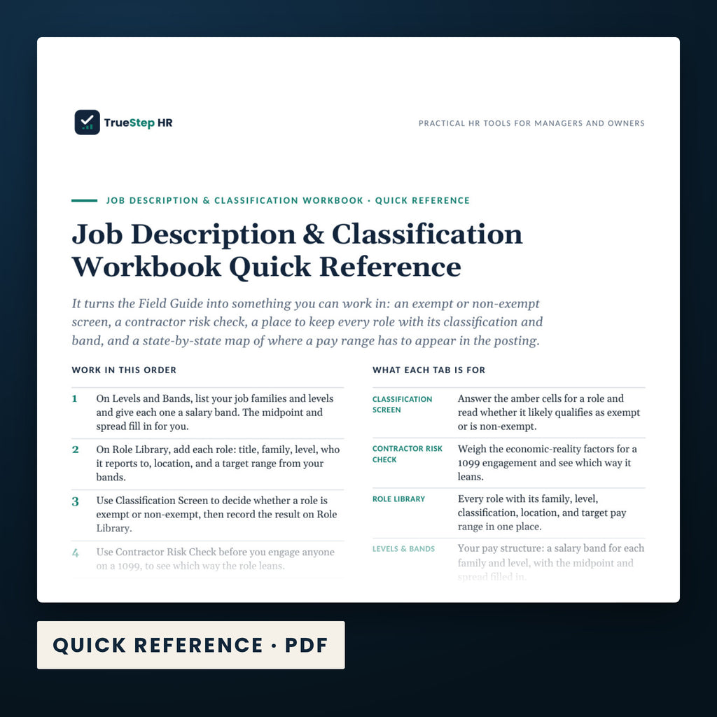 JD Classification and Pay Transparency Kit — a page from Quick Reference, one of the files in this download.