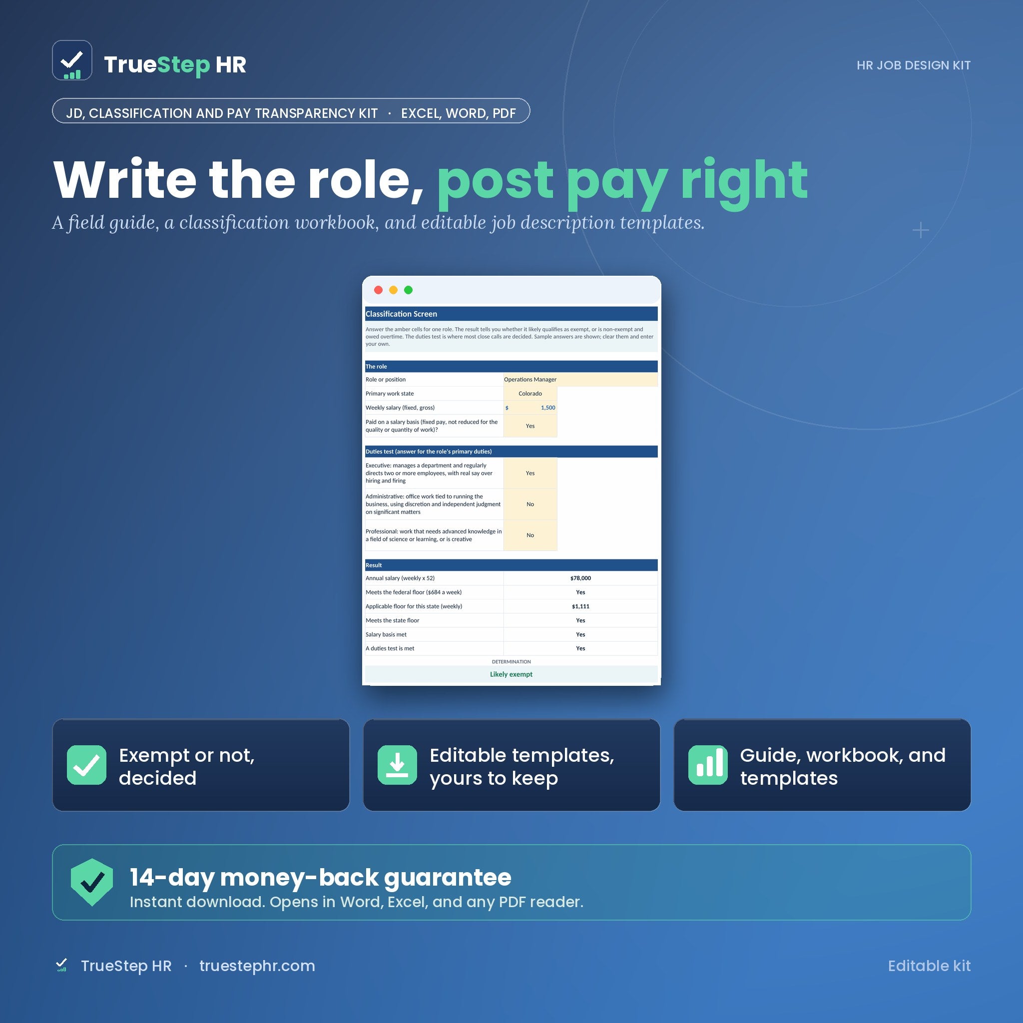 JD Classification and Pay Transparency Kit by TrueStep HR