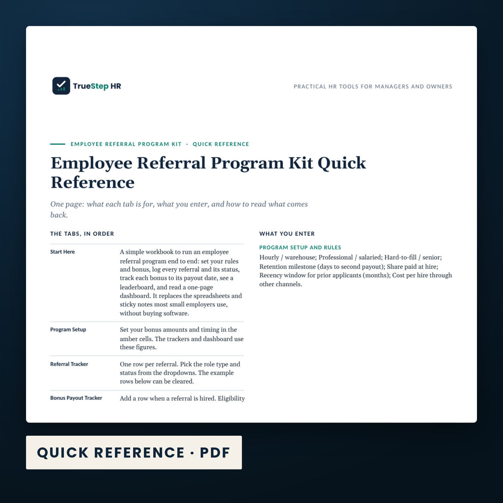 Employee Referral Program Kit — a page from Quick Reference, one of the files in this download.