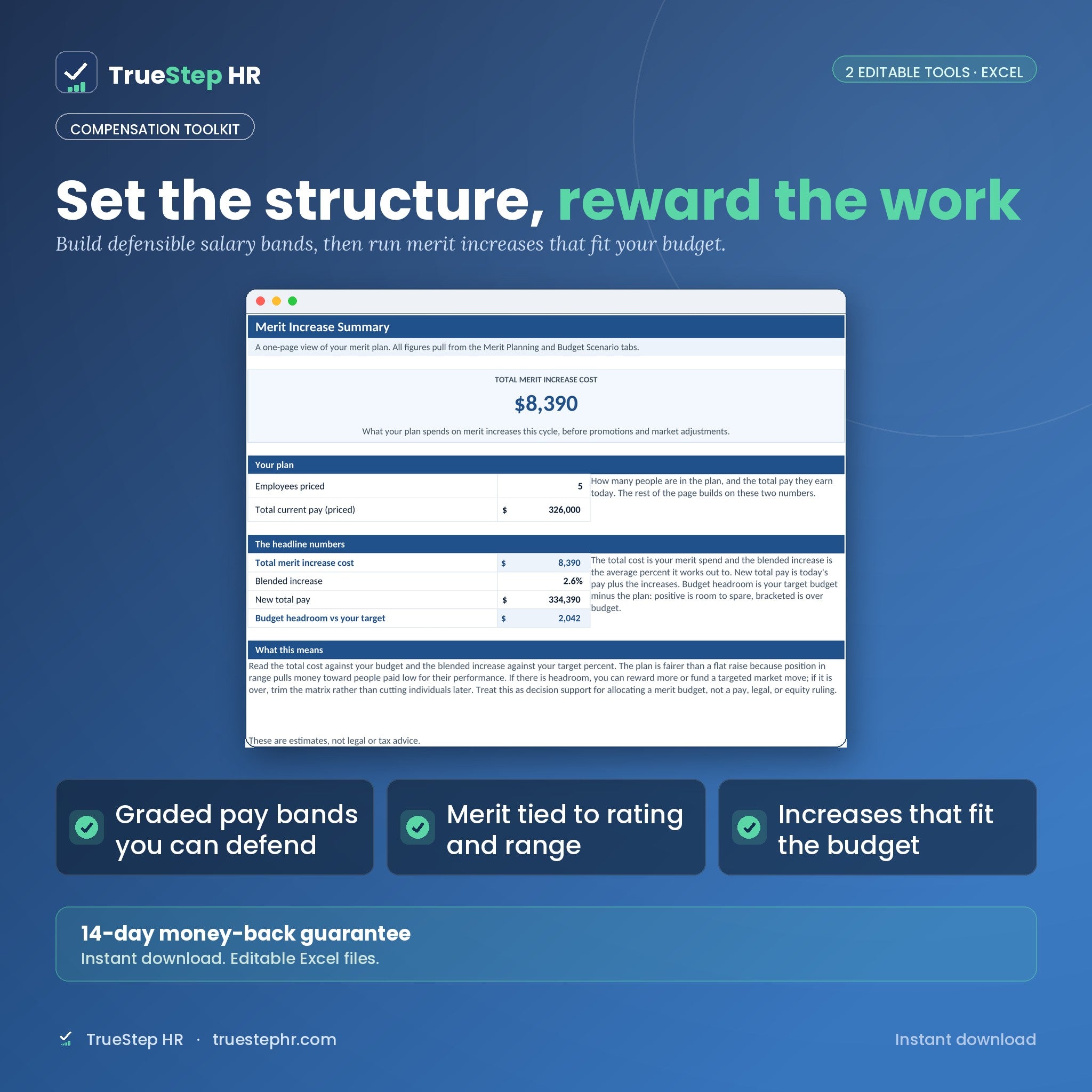 TrueStep HR Compensation Toolkit, two editable Excel tools