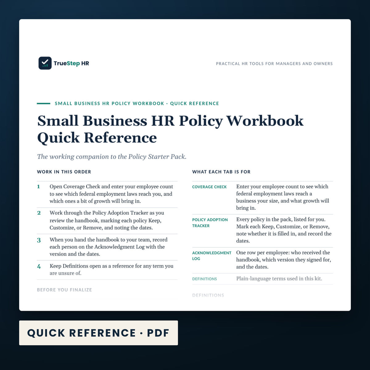 HR Policy Starter Pack — a page from Quick Reference, one of the files in this download.