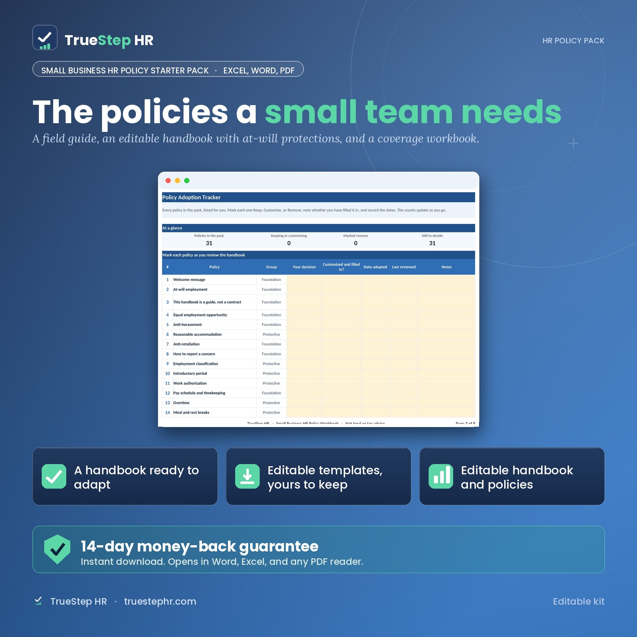 Small Business HR Policy Starter Pack by TrueStep HR