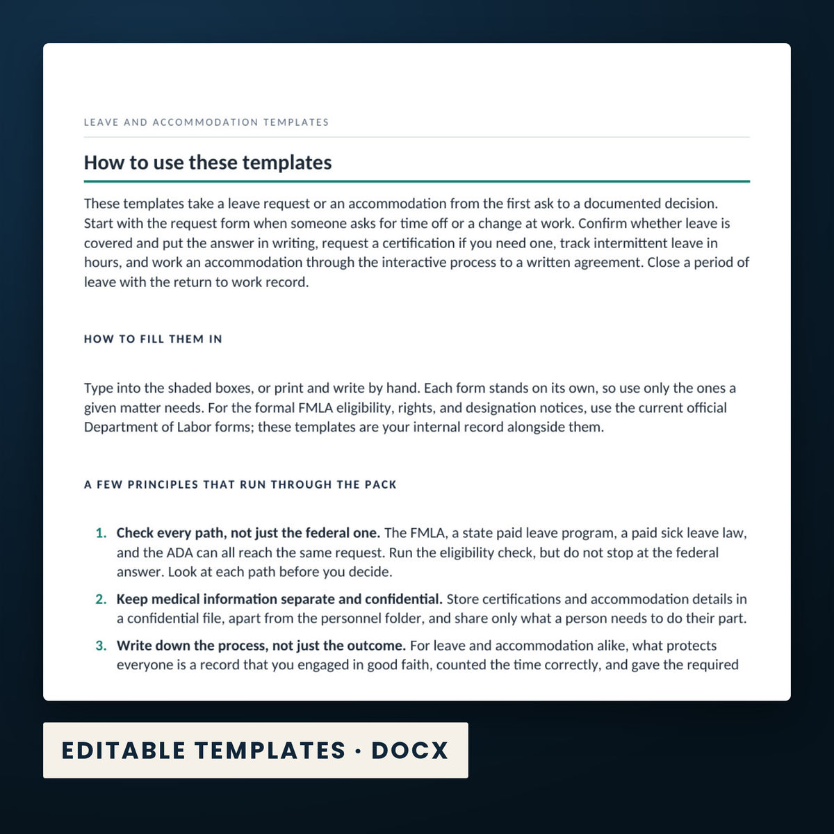 Leave and Accommodation Kit — a page from Editable Templates, one of the files in this download.