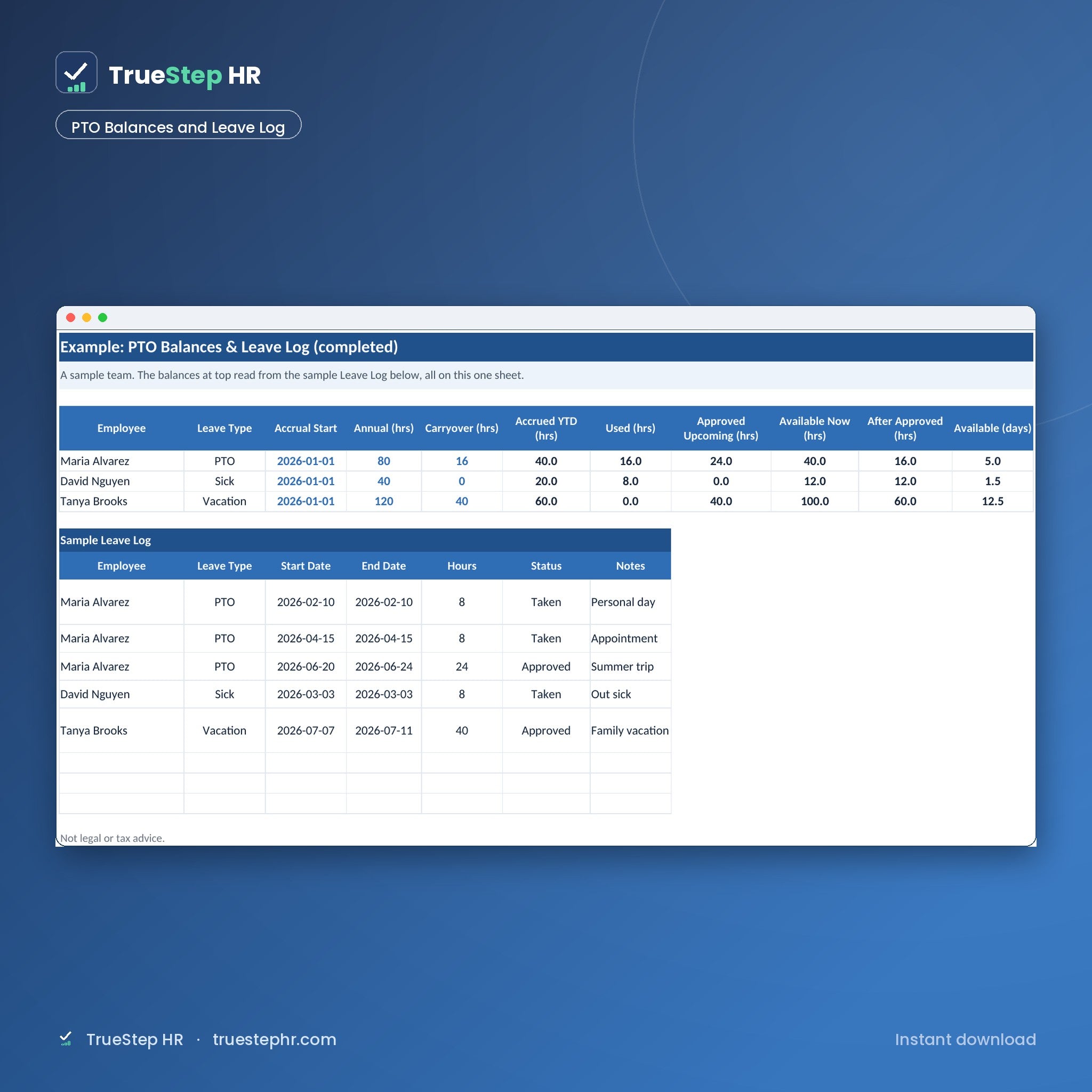 PTO balances and leave log