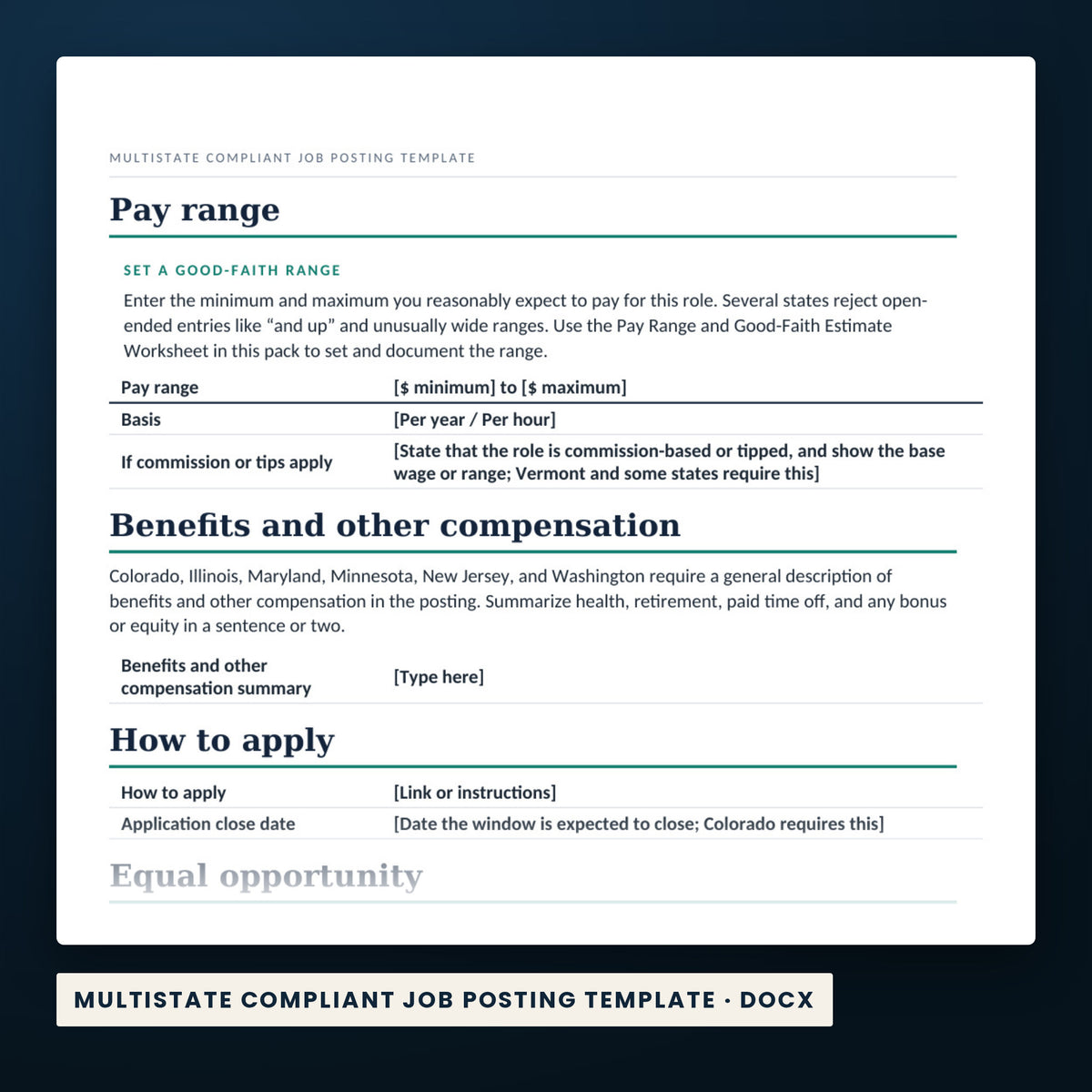 US State Pay Transparency Pack — a page from Multistate Compliant Job Posting Template, one of the files in this download.