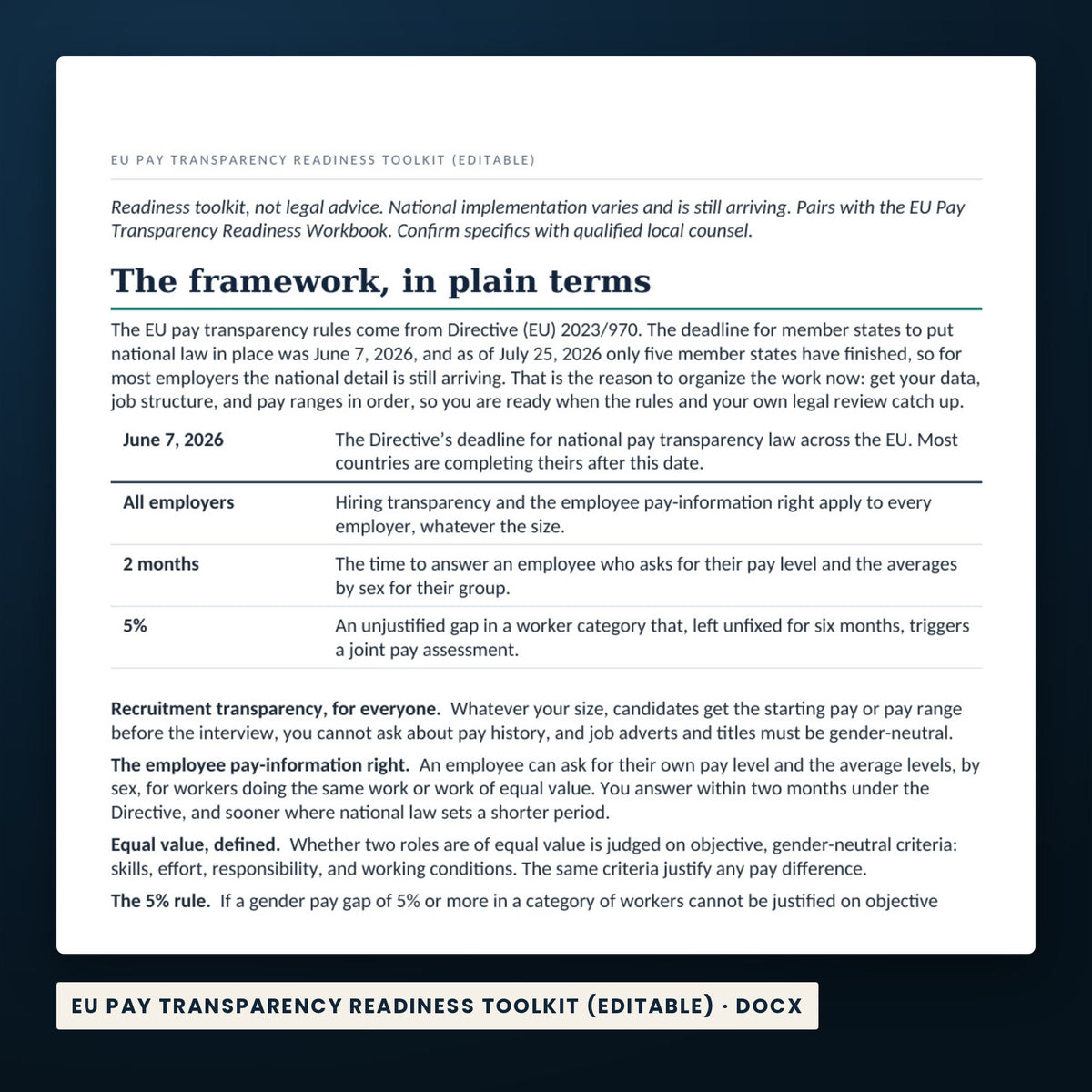 EU Pay Transparency Readiness Toolkit — a page from EU Pay Transparency Readiness Toolkit (editable), one of the files in this download.