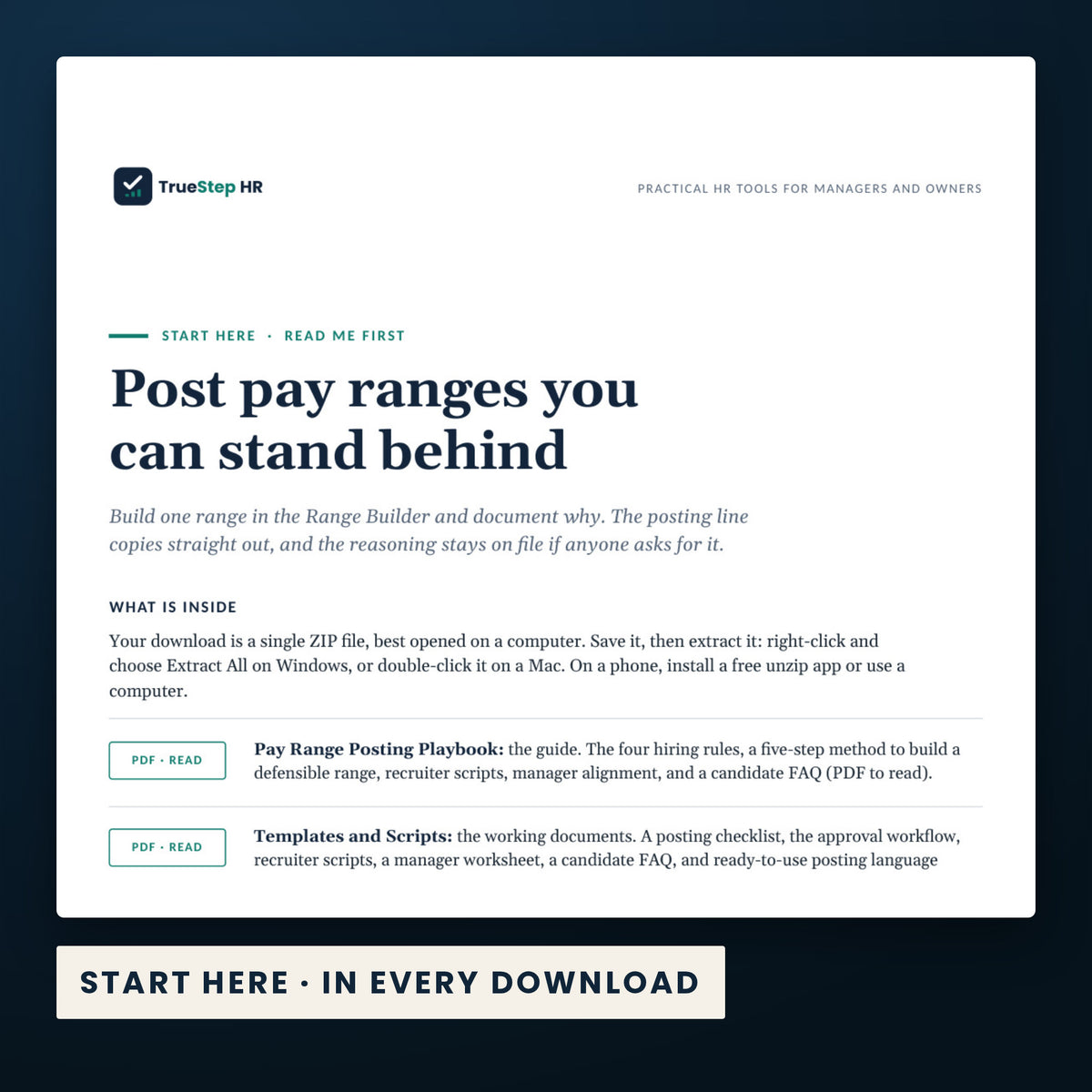 EU Job Posting Pay Range Pack — the Start Here guide from the download, listing every file and the order to use them.