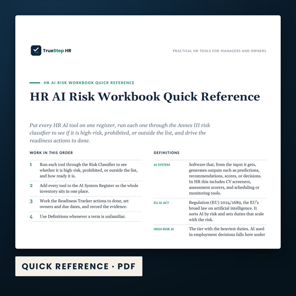 EU HR AI Risk Checklist — a page from Quick Reference, one of the files in this download.