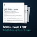 Temp-to-Hire and Direct-Placement Decision Workbook — the 5 files in this download shown as a stack of real pages: Excel + PDF, 18 pages in all.