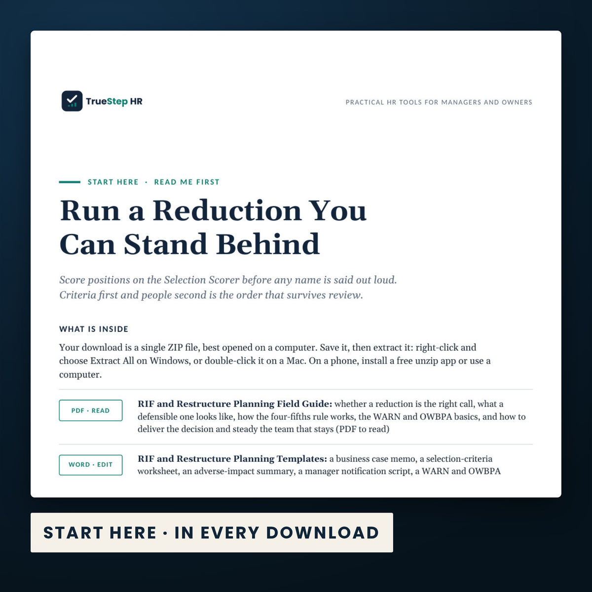 RIF Complete System — the Start Here guide from the download, listing every file and the order to use them.