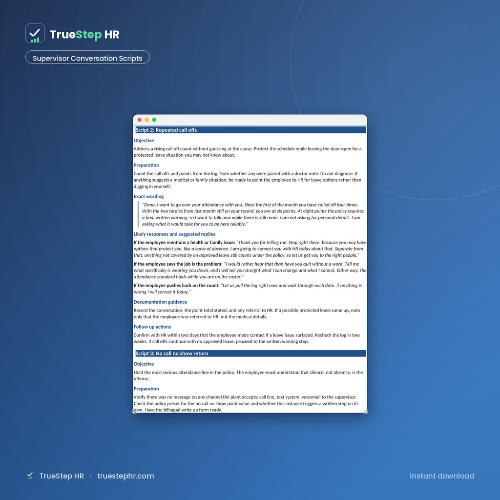 Supervisor attendance conversation scripts