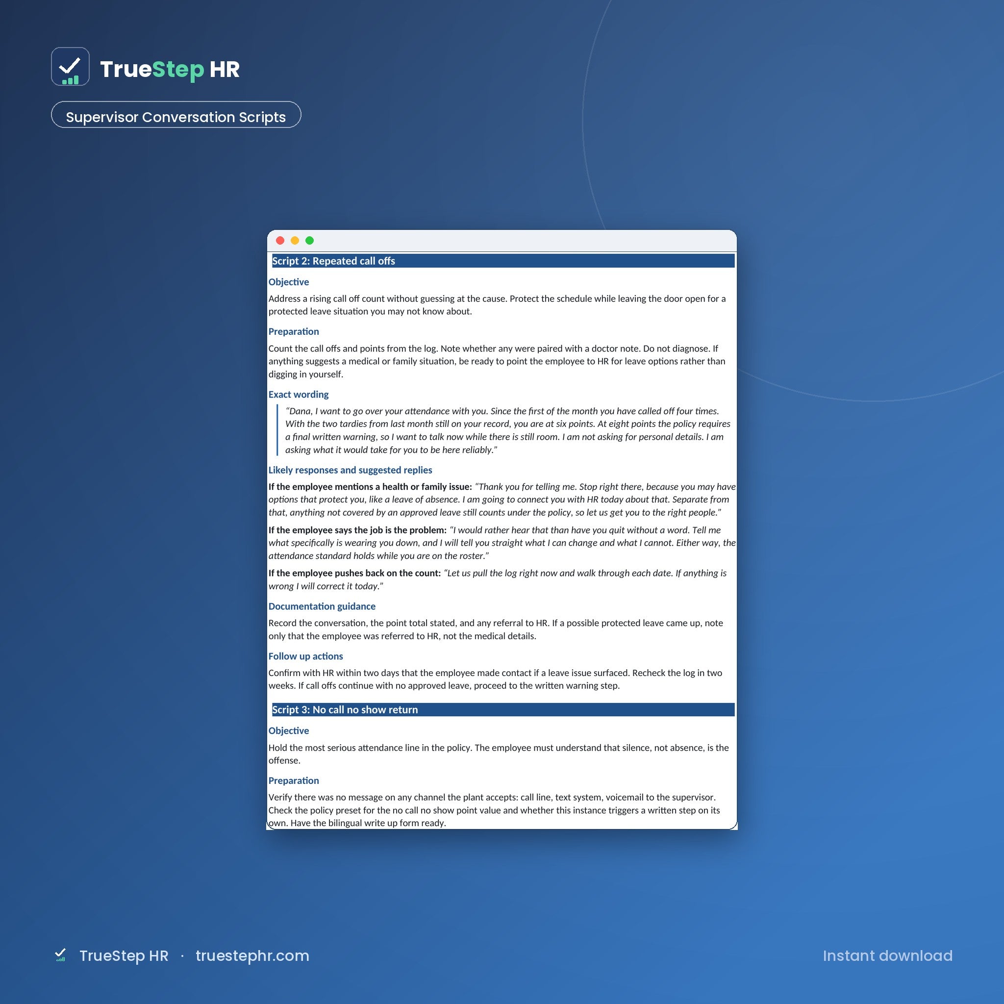 Supervisor attendance conversation scripts