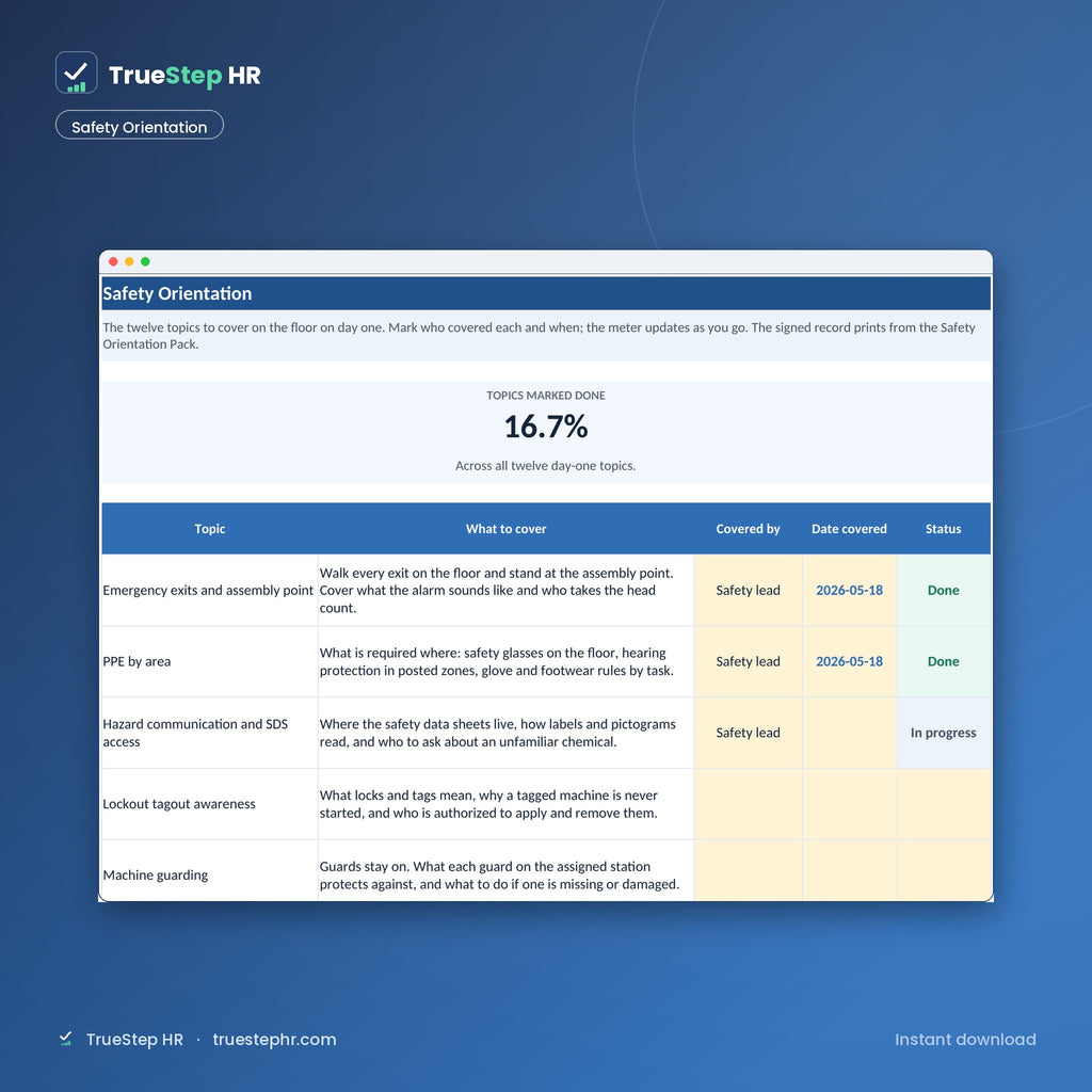 Safety orientation checklist