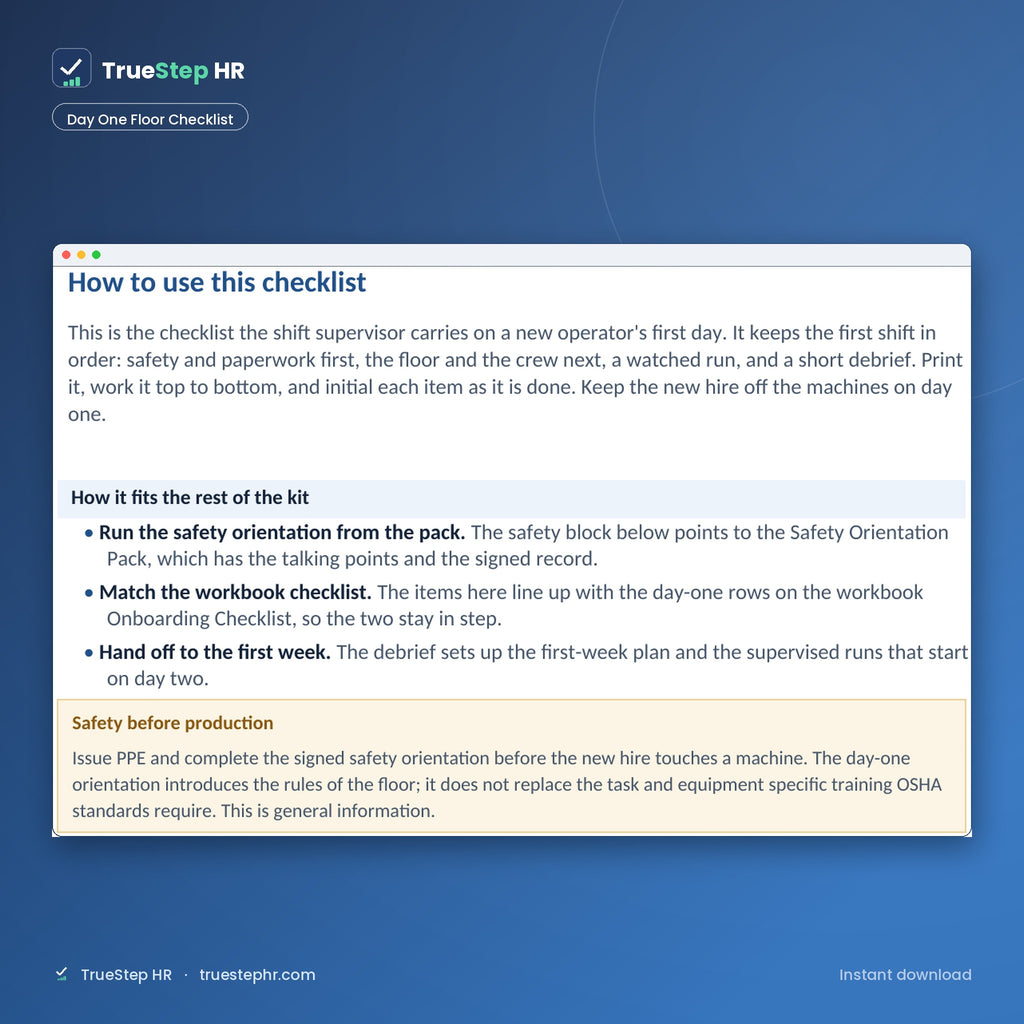 Day one floor readiness checklist