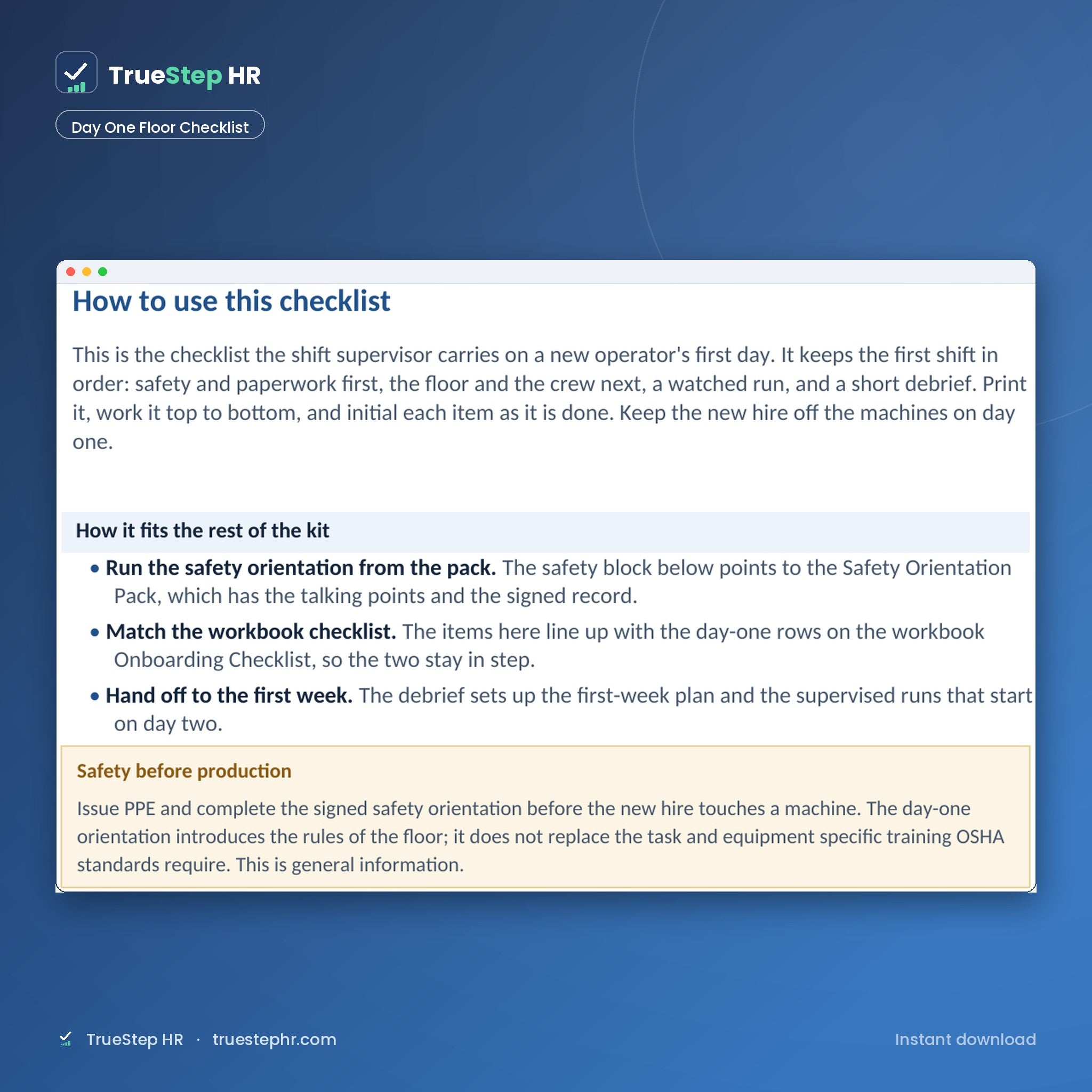 Day one floor readiness checklist
