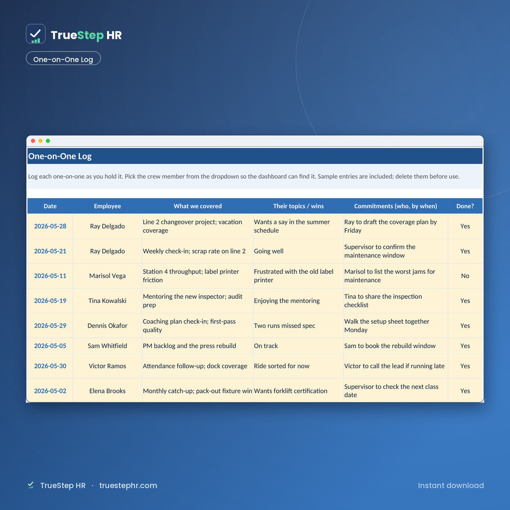 Supervisor one-on-one log