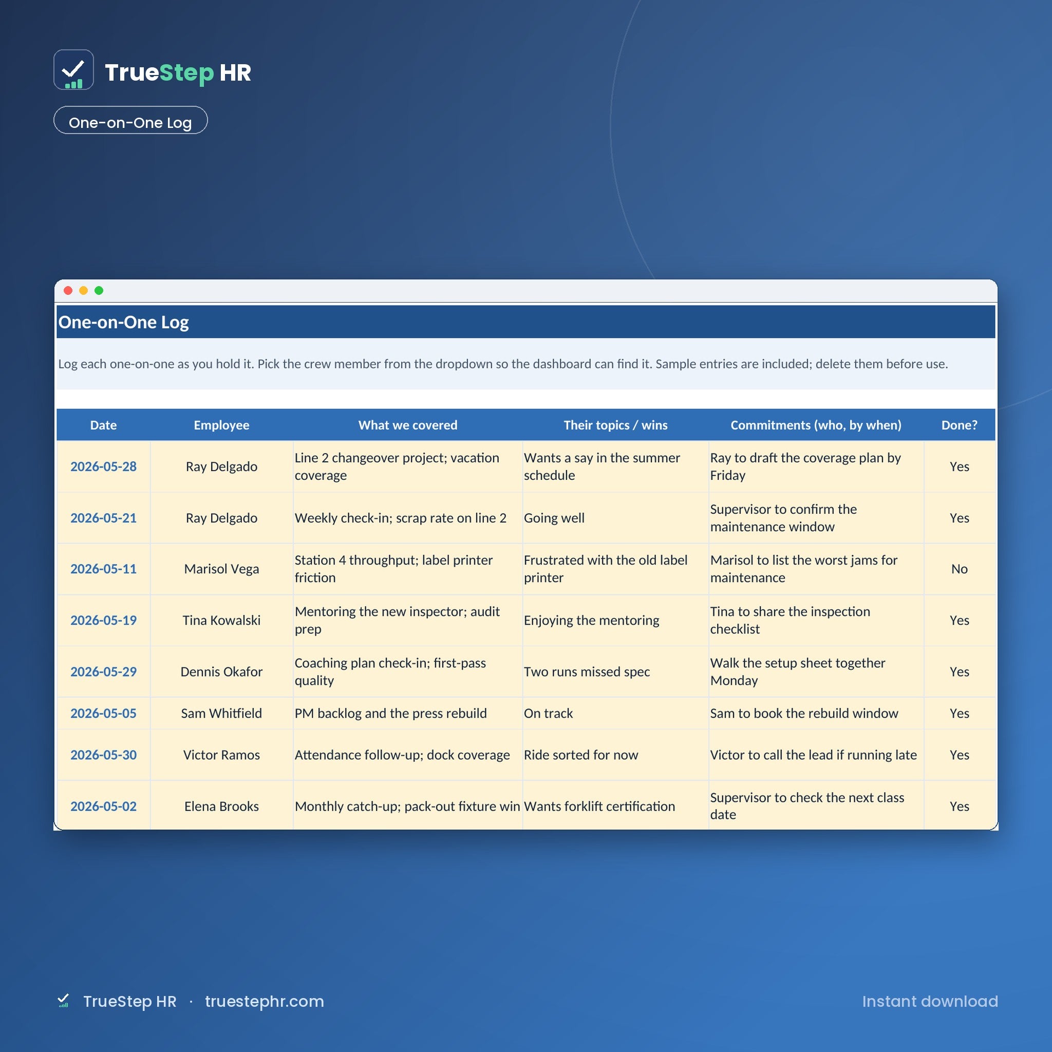 Supervisor one-on-one log