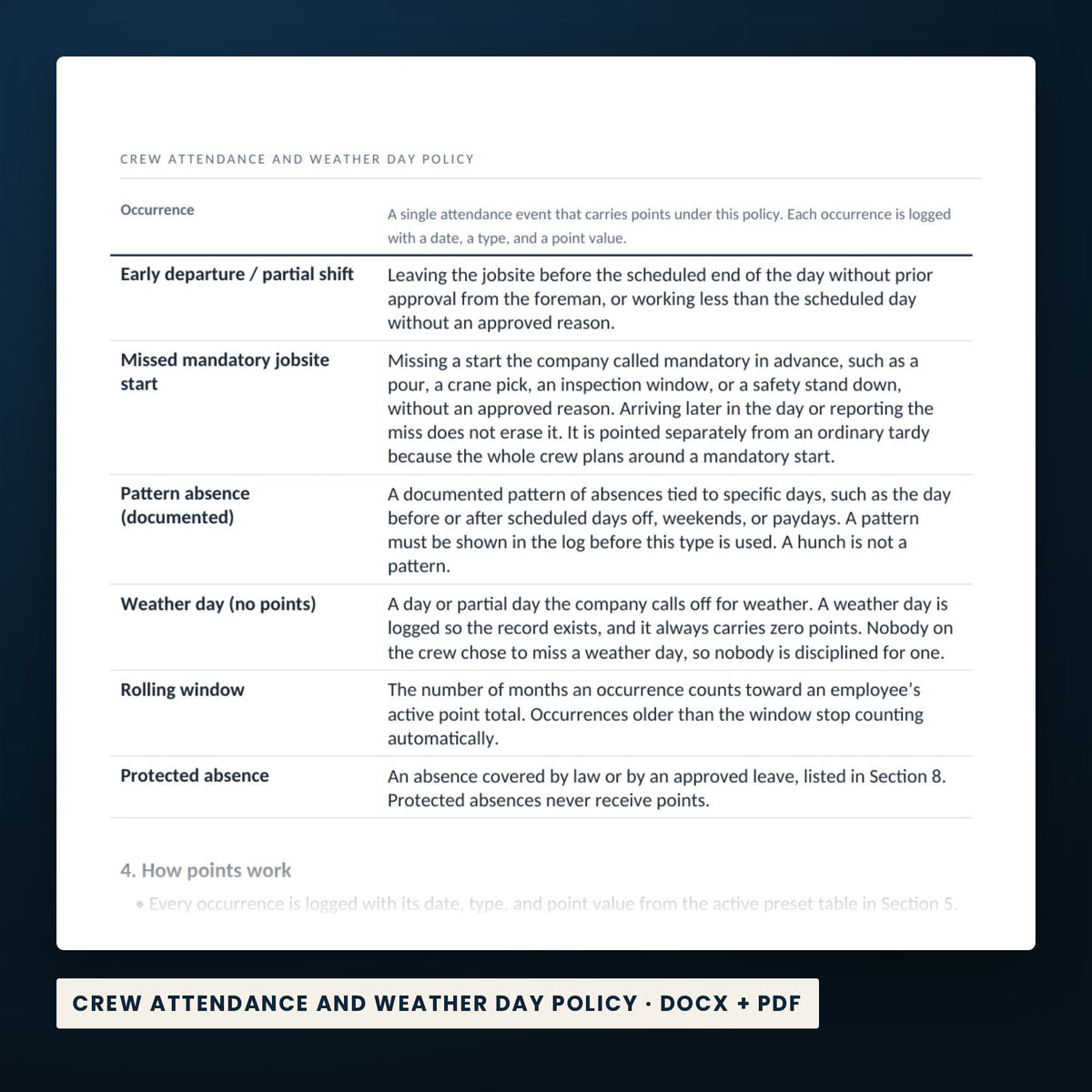Crew Attendance and No-Show System — a page from Crew Attendance and Weather Day Policy, one of the files in this download.