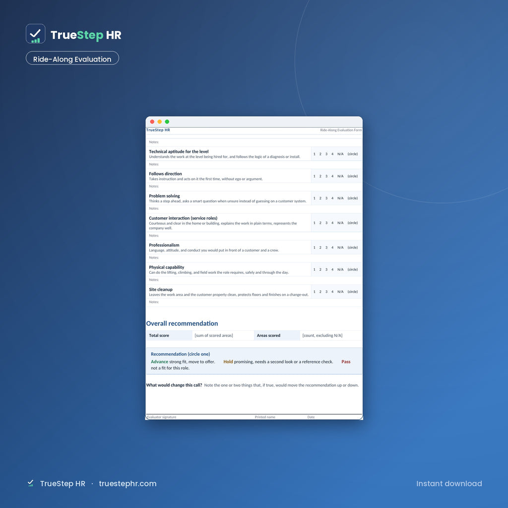 Ride-along evaluation form