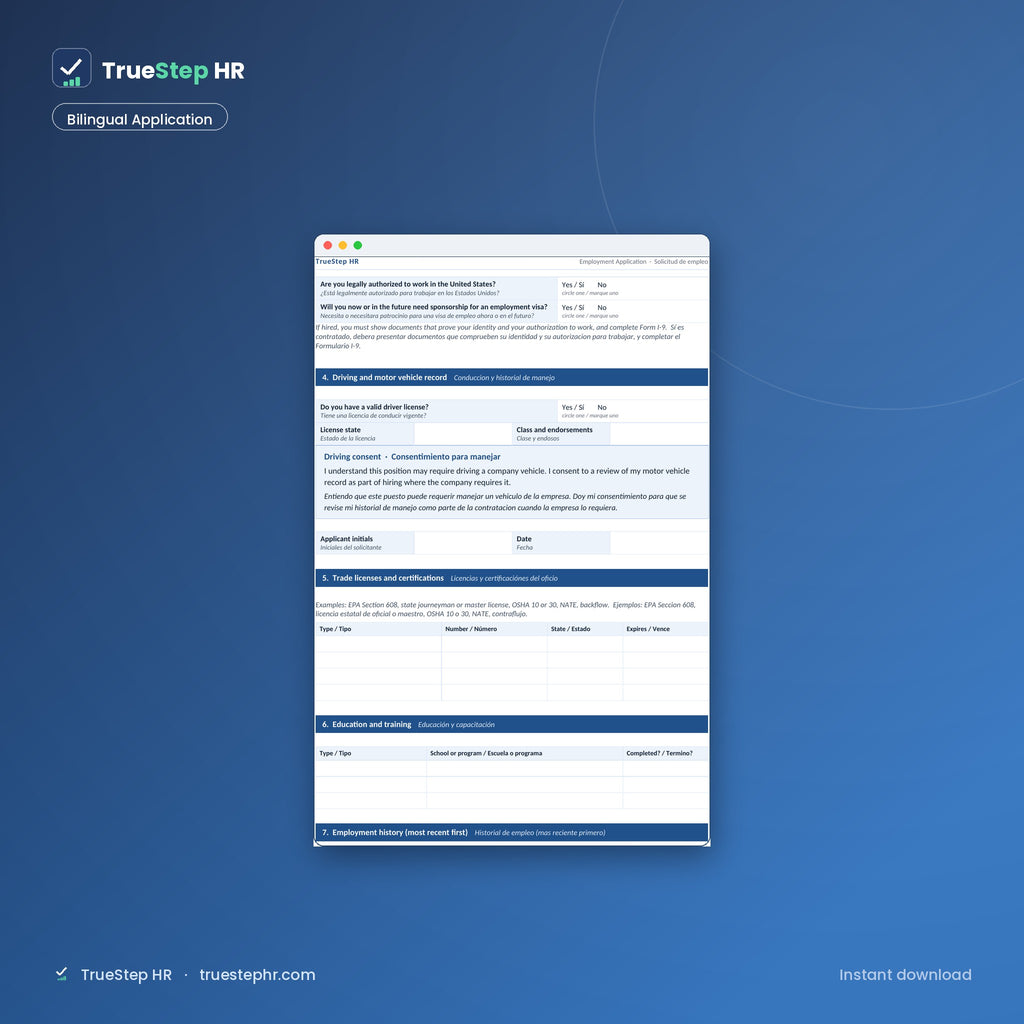 Bilingual employment application