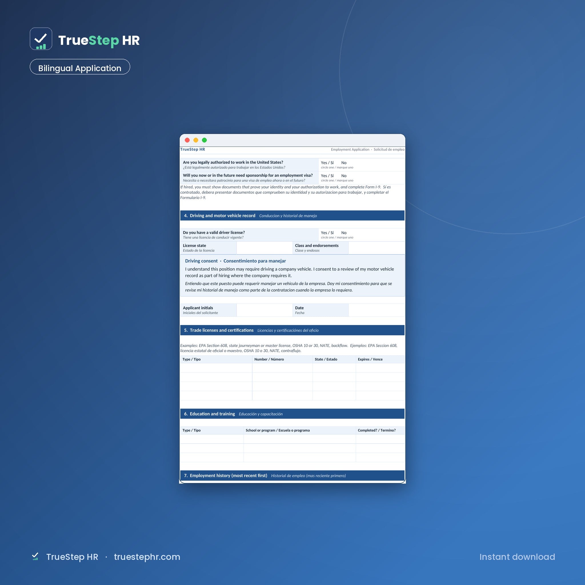 Bilingual employment application