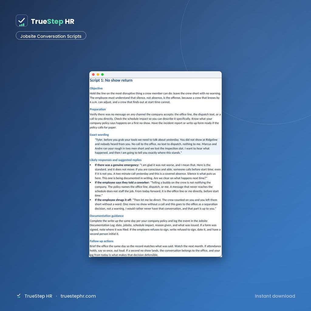Jobsite conversation scripts