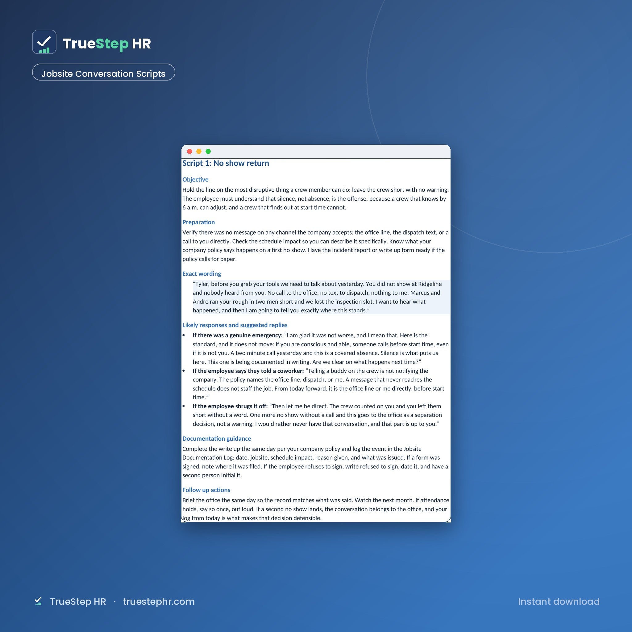 Jobsite conversation scripts