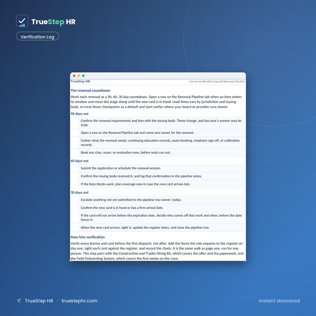 License verification log