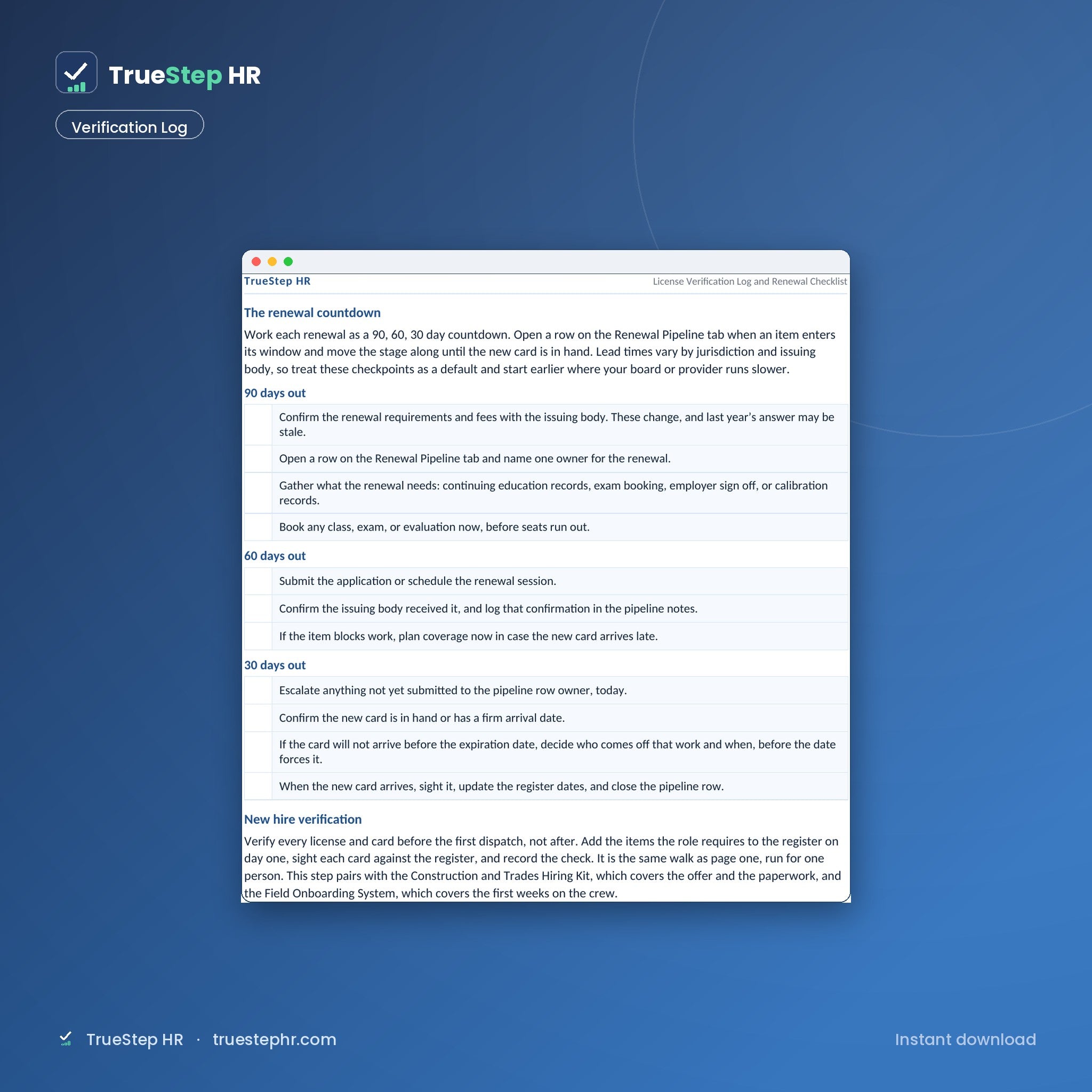 License verification log