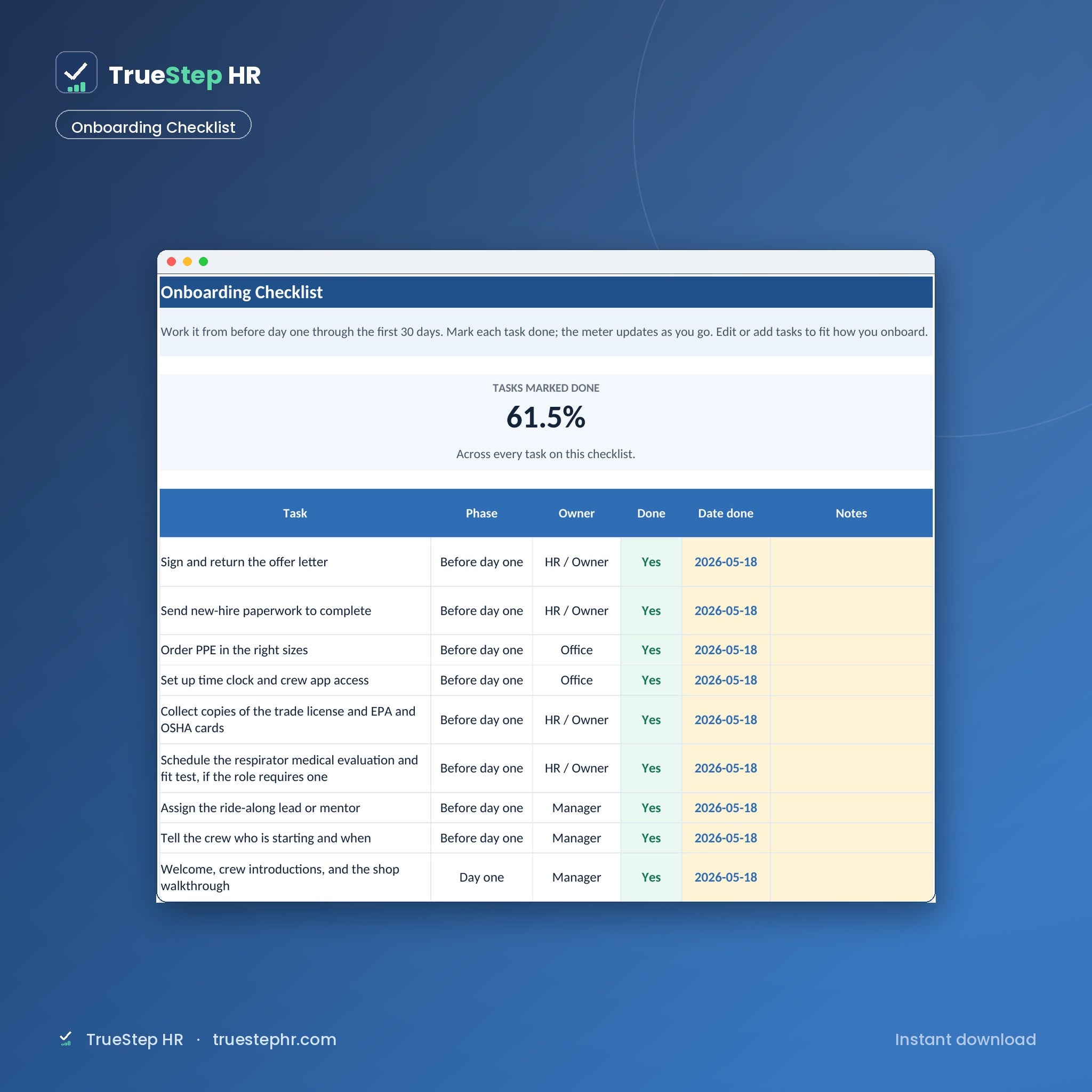 Onboarding checklist, first 90 days