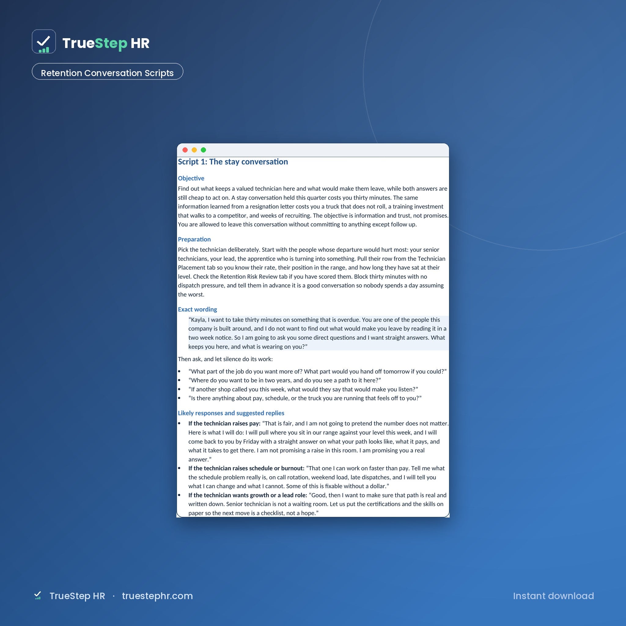 Retention conversation scripts