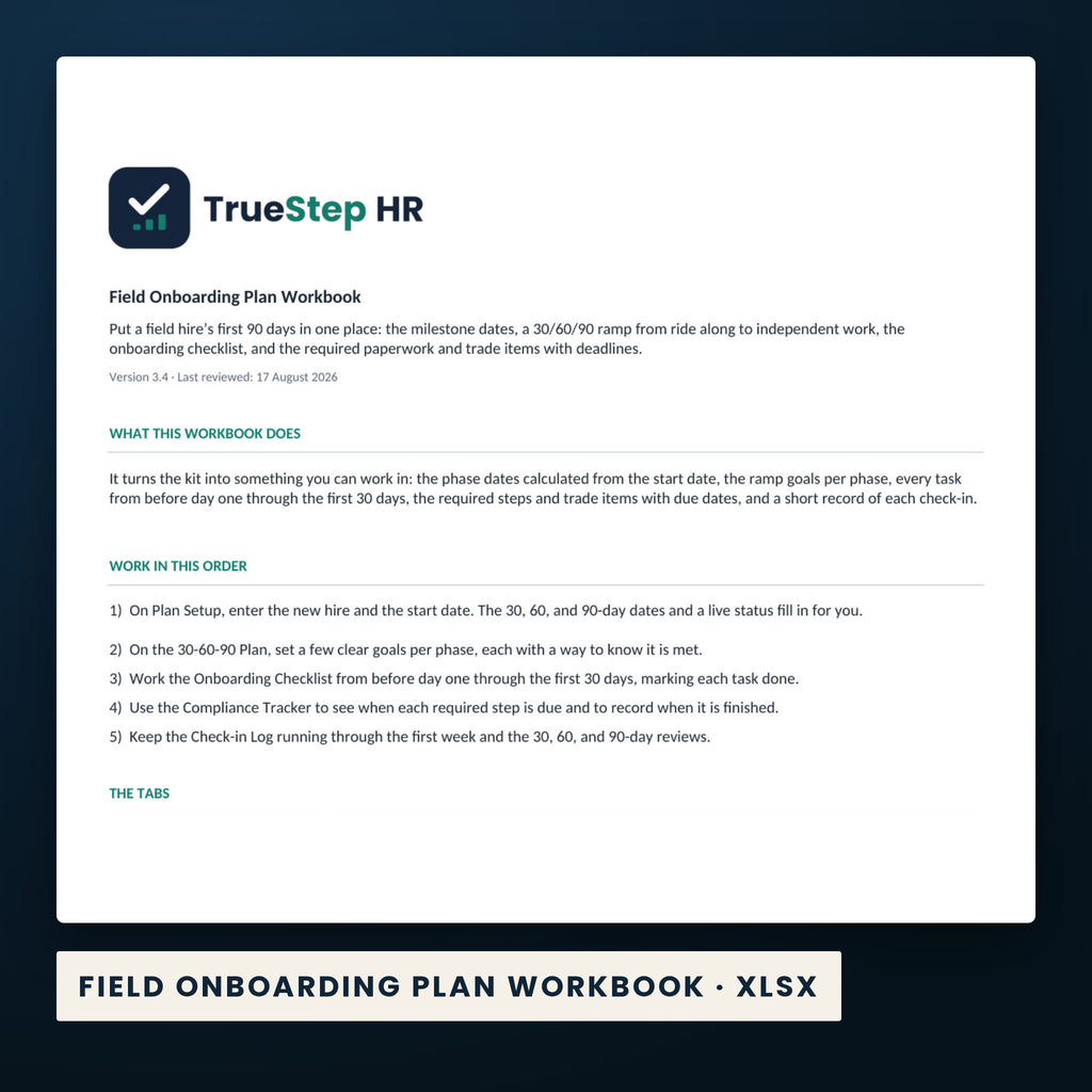 Construction and Trades HR System — a page from Field Onboarding Plan Workbook, one of the files in this download.