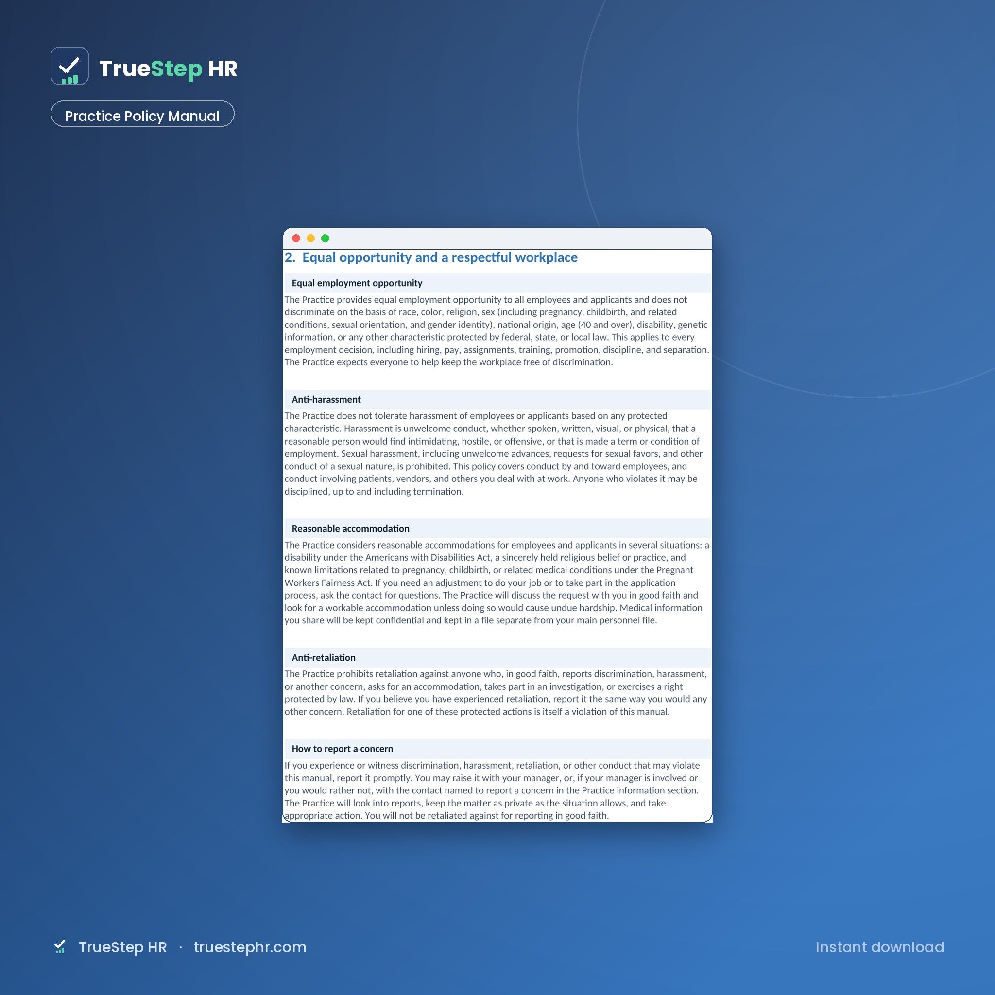 Dental practice policy manual, equal opportunity and conduct policies