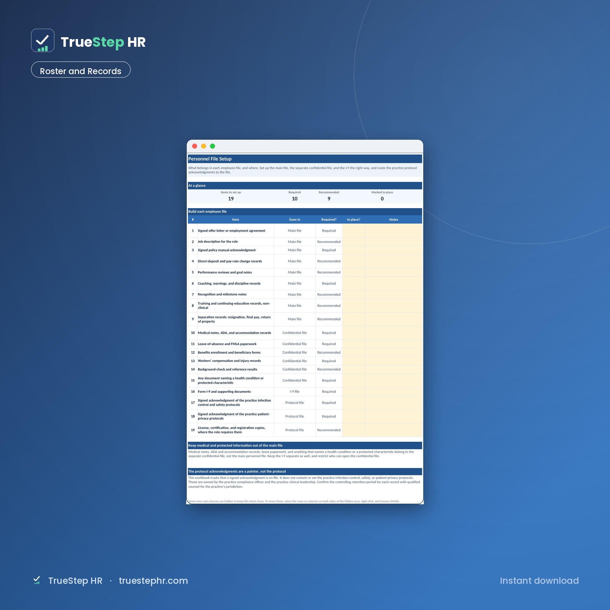 Dental HR starter workbook, roster and records