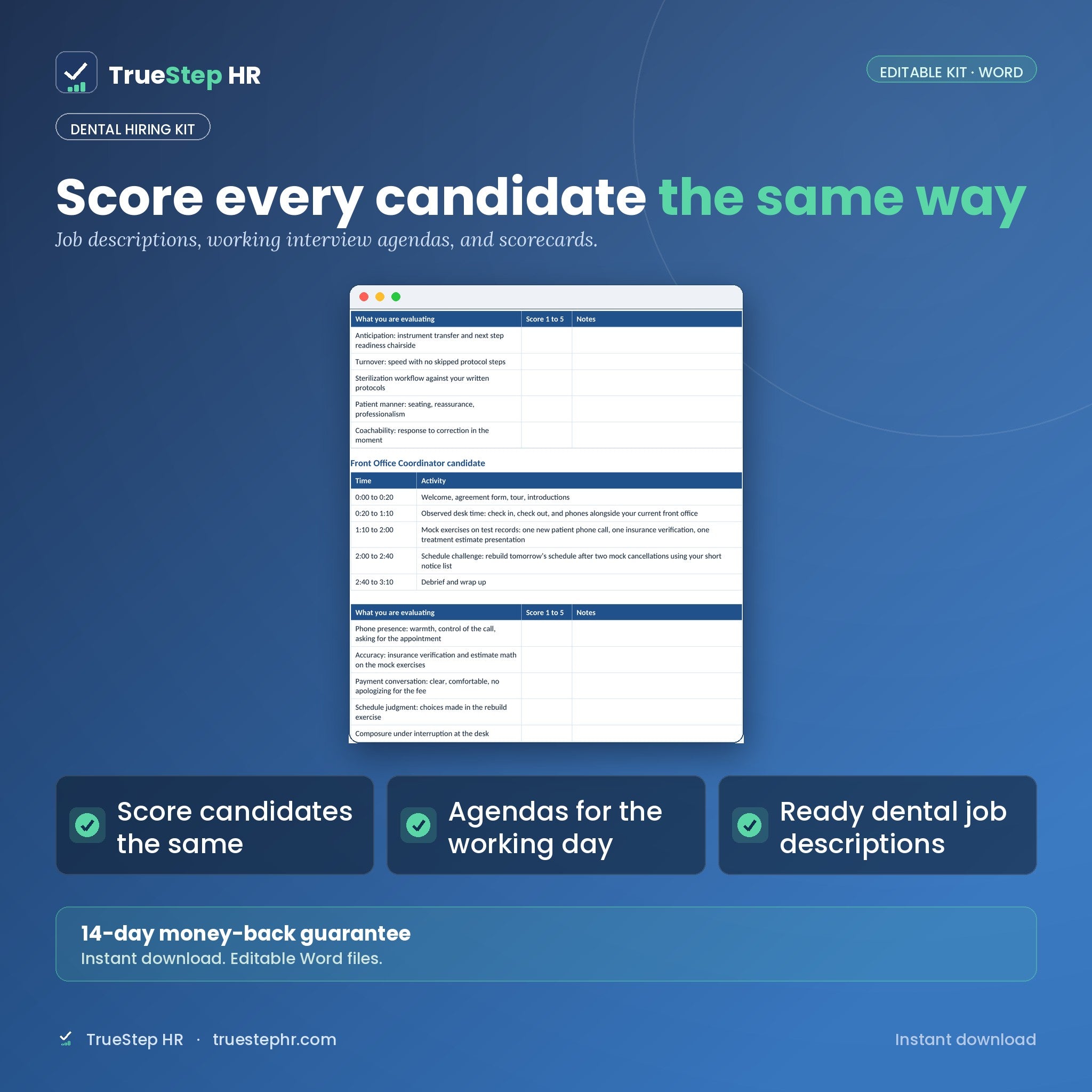 Dental Hiring Kit: candidate scorecards, working interview agendas, and job descriptions