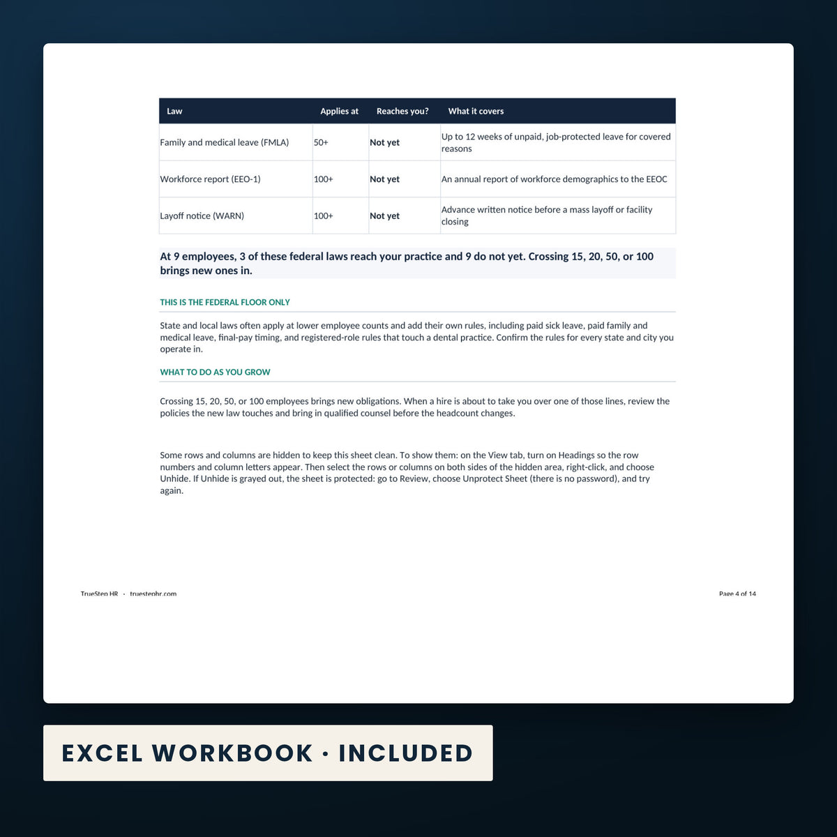 Dental Practice HR System — a page from the Excel workbook included in the download.