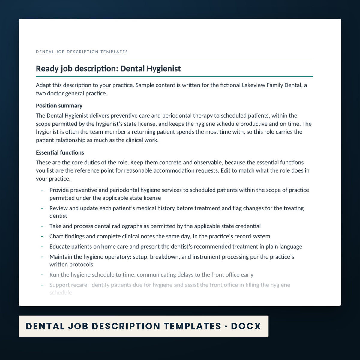 Dental Practice HR System — a page from Dental Job Description Templates, one of the files in this download.