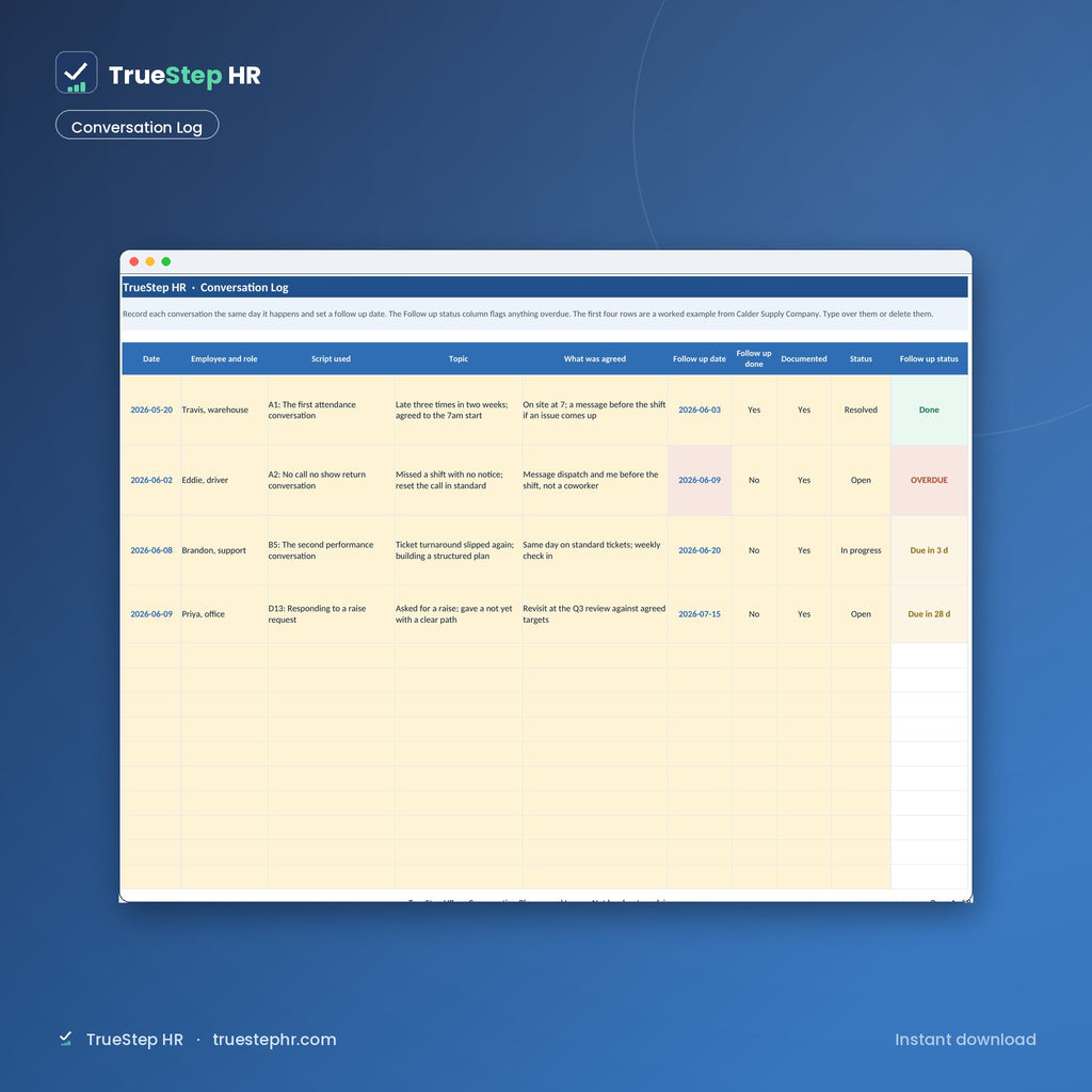 Conversation log that tracks talks and flags follow-ups