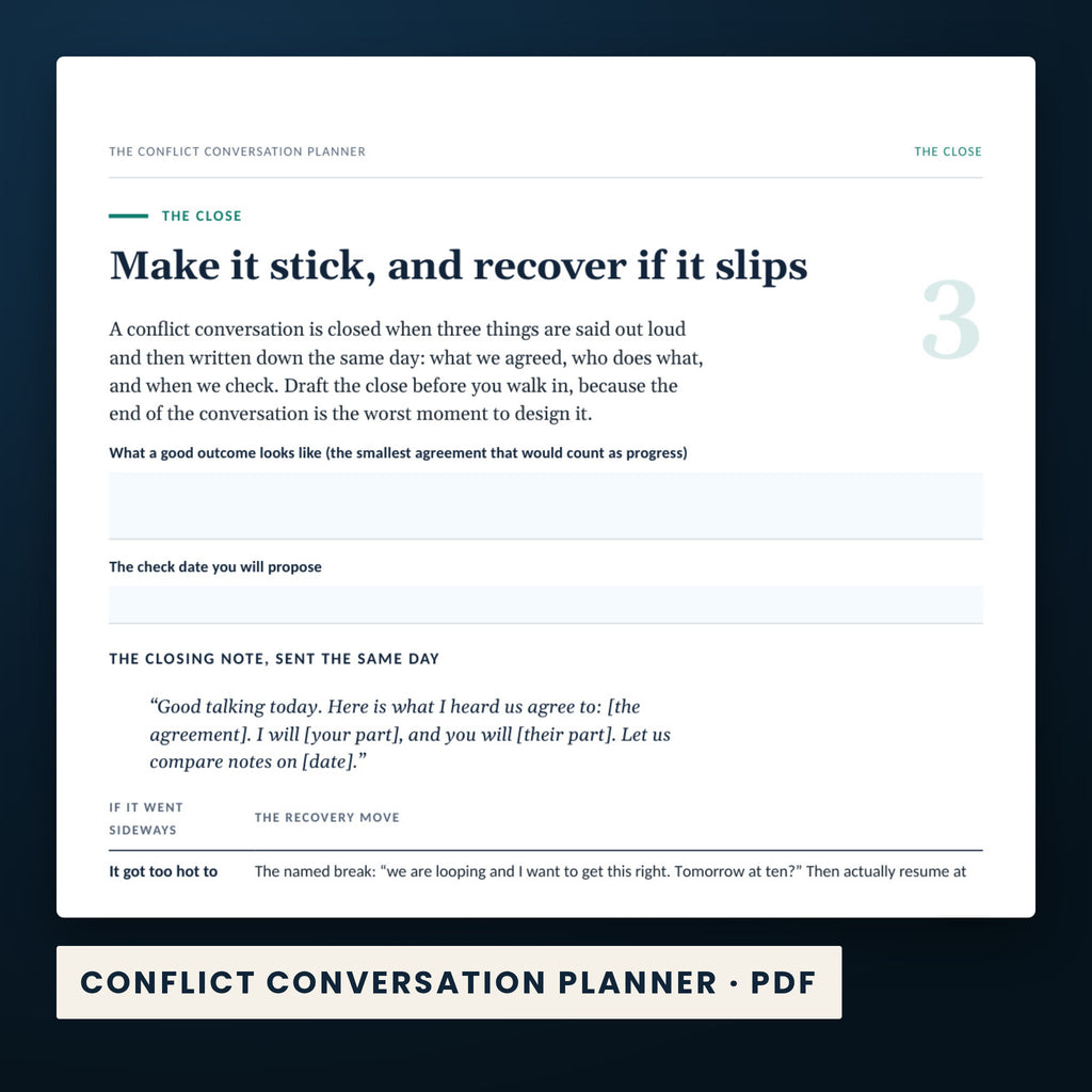 Conflict at Work Playbook — a page from Conflict Conversation Planner, one of the files in this download.