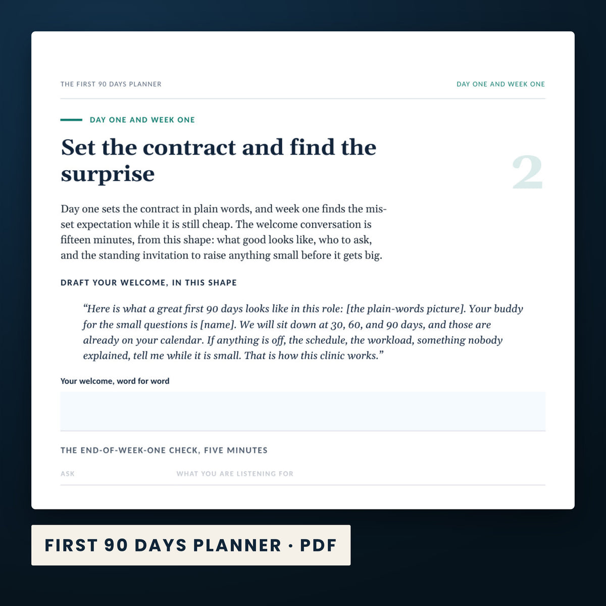 Clinic Manager Field Guide — a page from First 90 Days Planner, one of the files in this download.