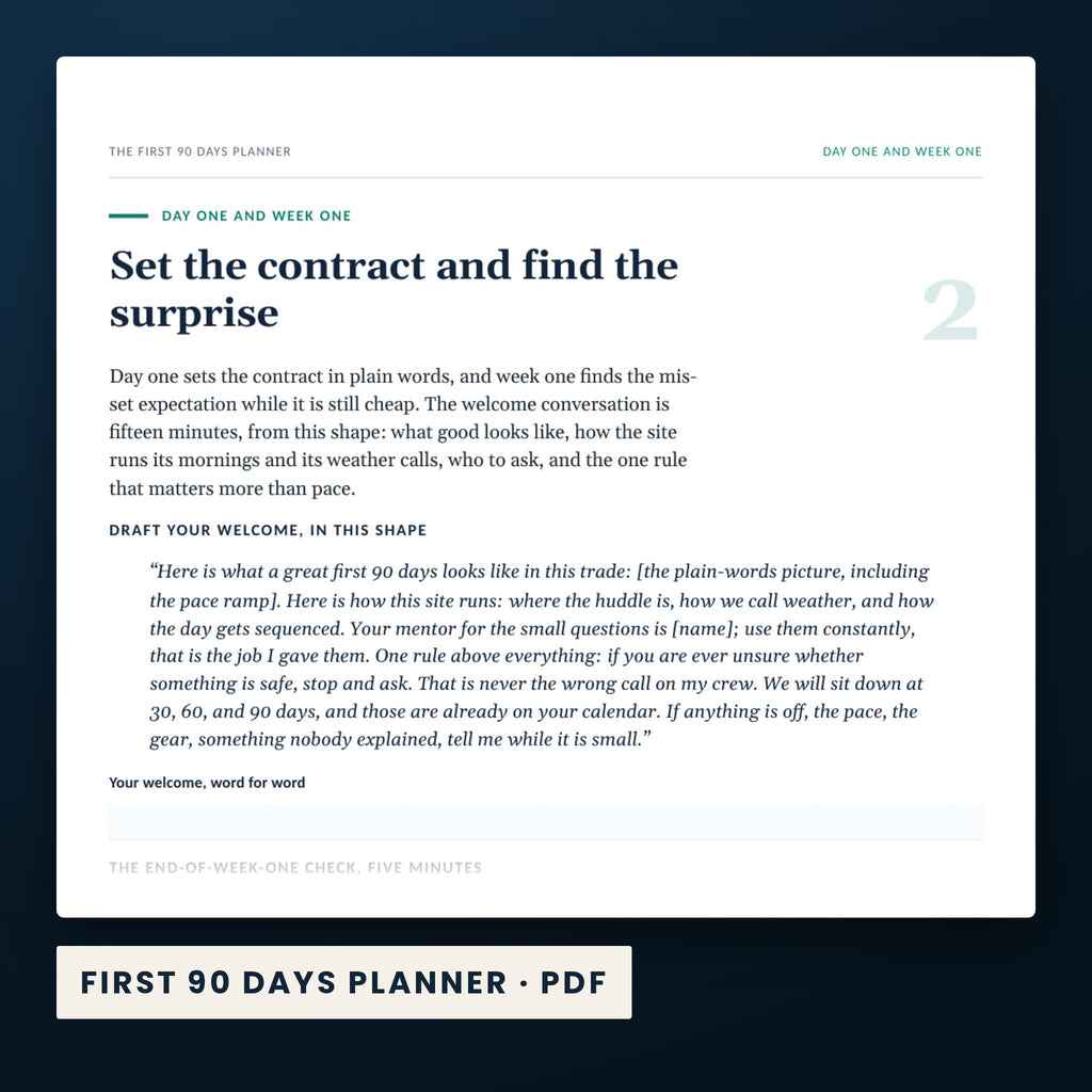 Construction Foreman Field Guide — a page from First 90 Days Planner, one of the files in this download.