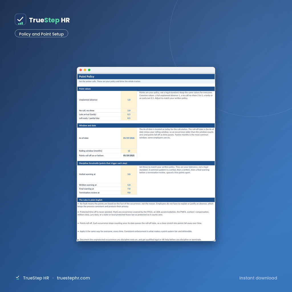 Attendance Point System Tracker, policy and point setup