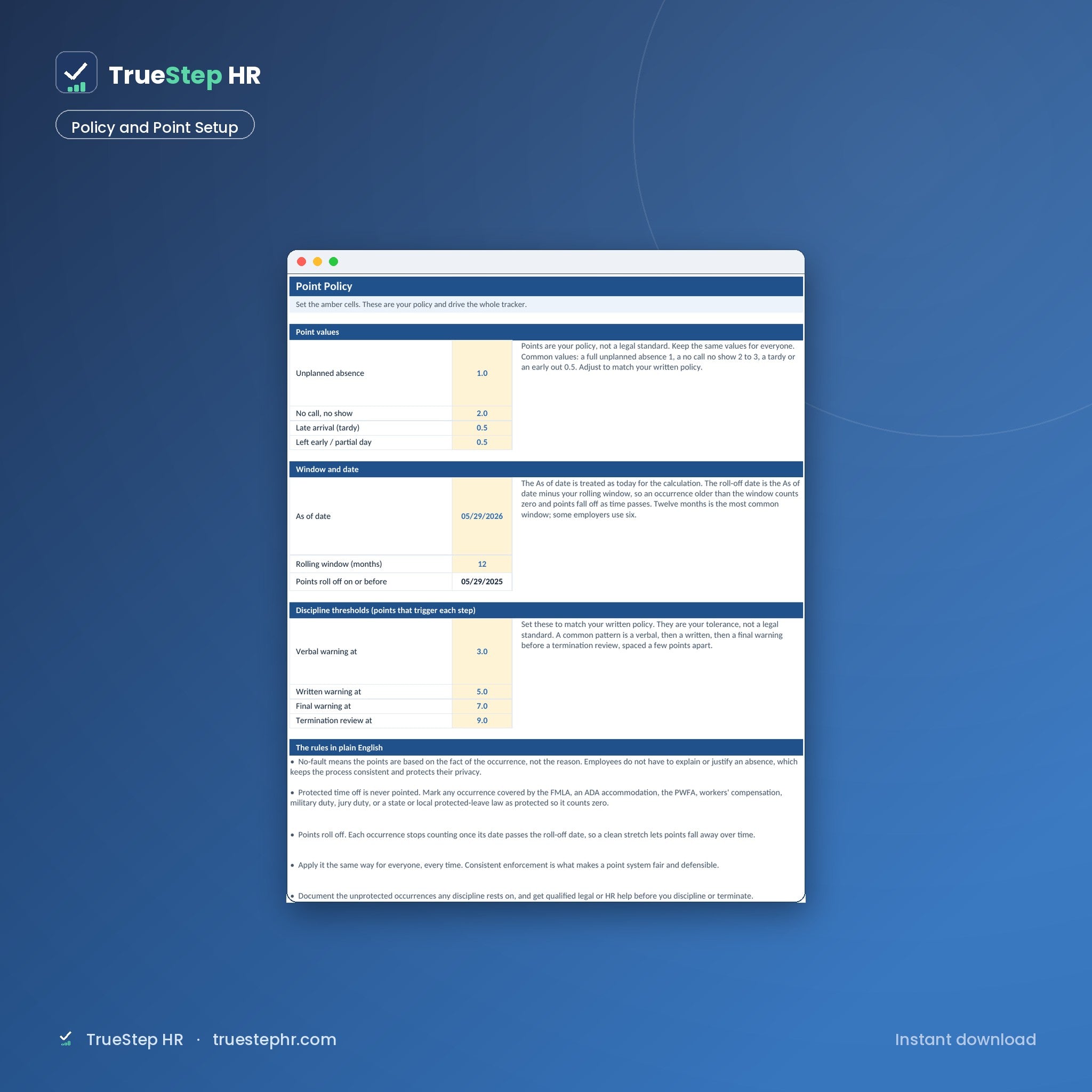 Attendance Point System Tracker, policy and point setup