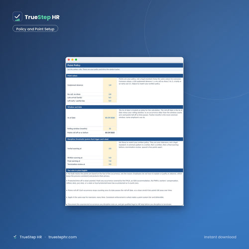 Attendance Point System Tracker, policy and point setup