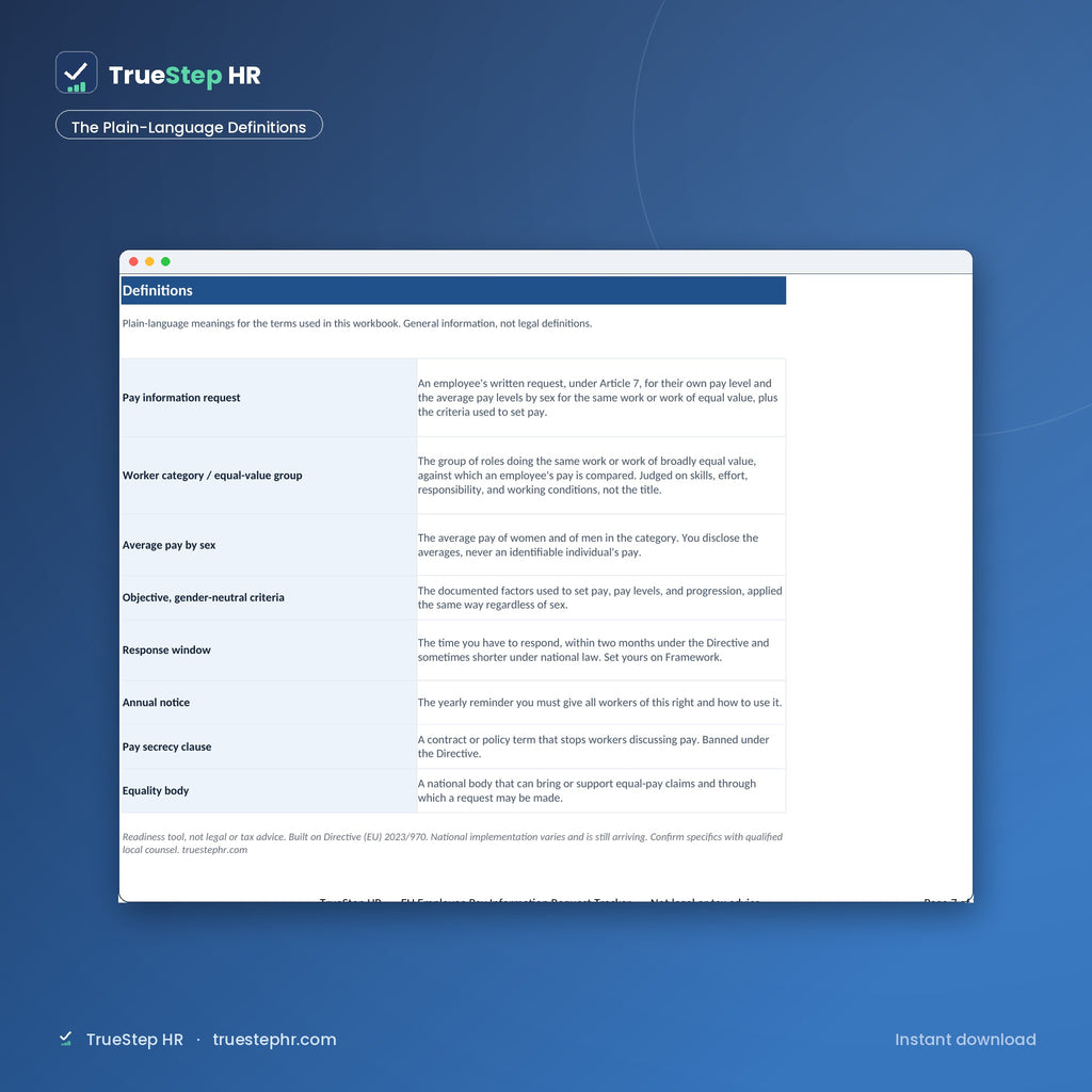 EU Employee Pay Information Request Tracker plain-language definitions