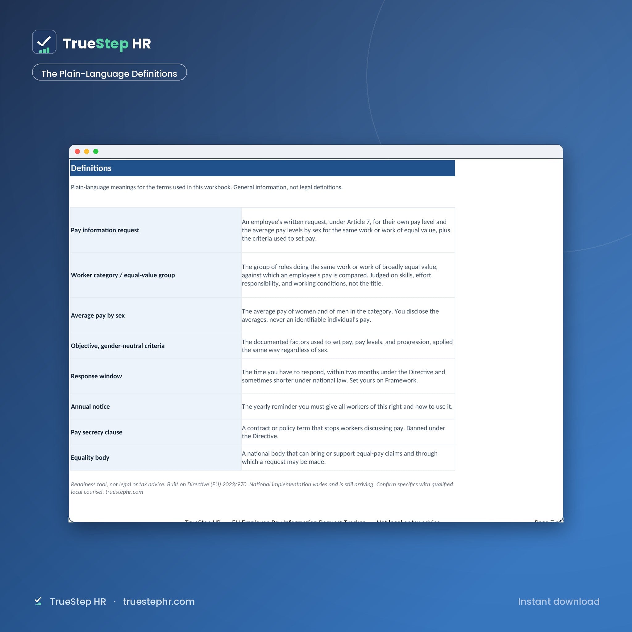 EU Employee Pay Information Request Tracker plain-language definitions