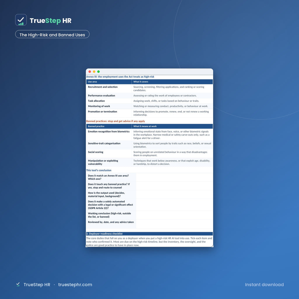 EU HR AI Risk Checklist high-risk and banned uses